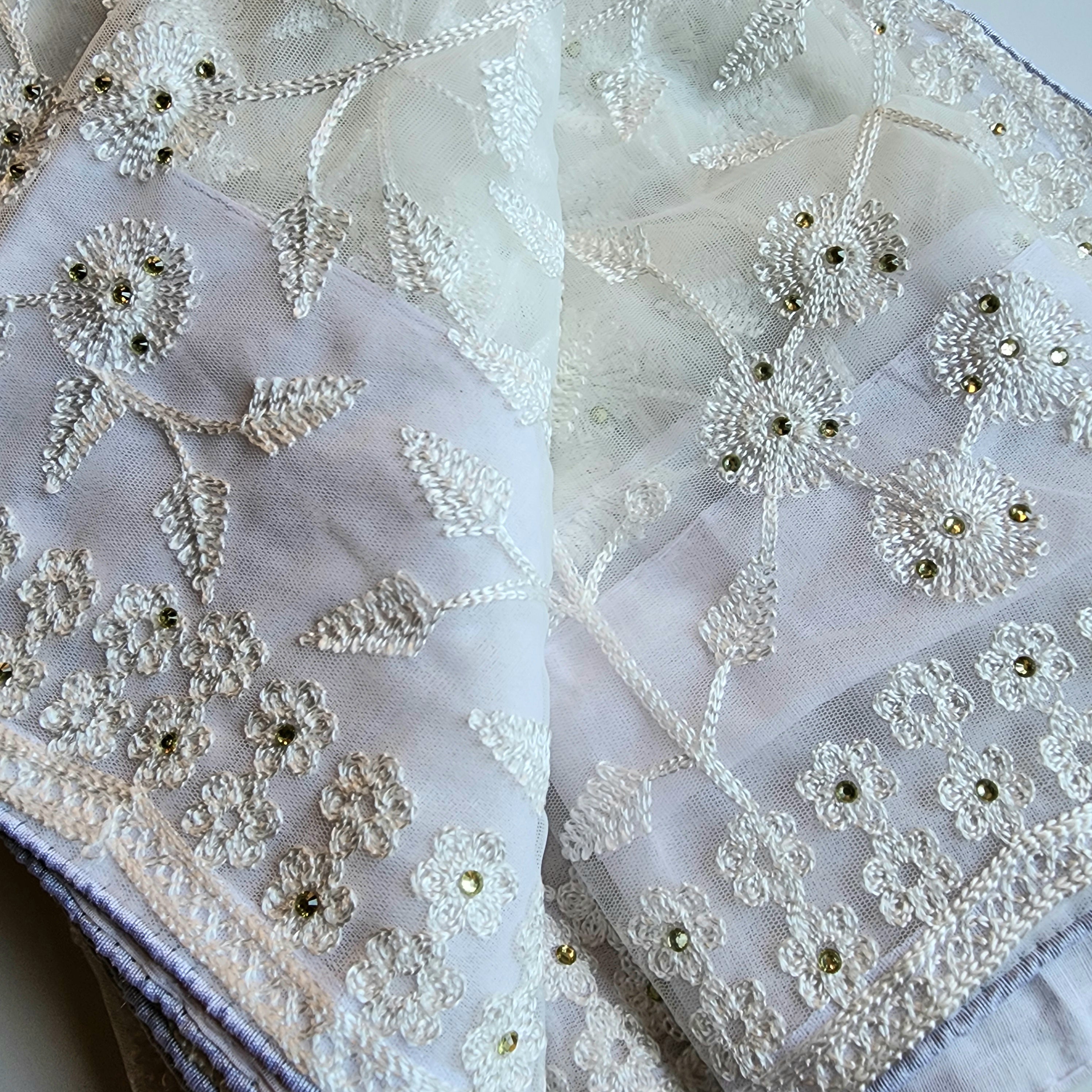 Embroidered Net Designer Saree in White