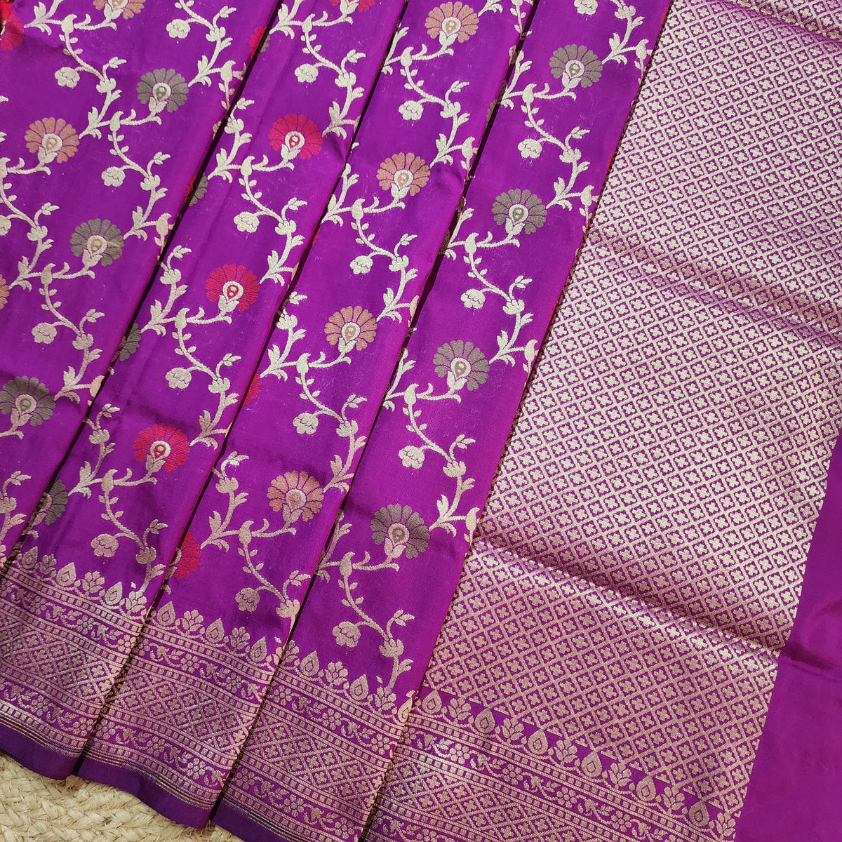 Banarasi Silk Floral Jaal Dupatta - Violet Purple