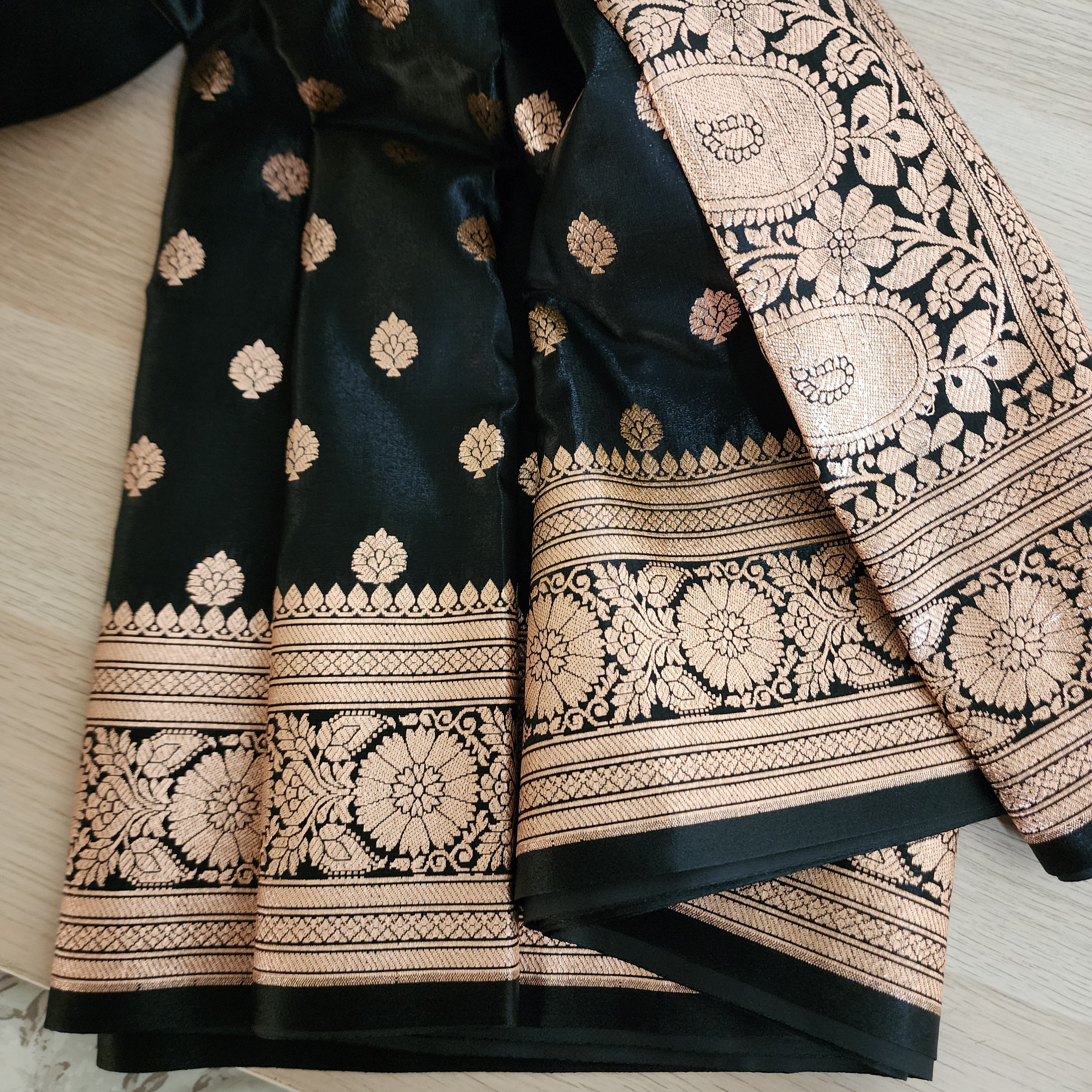 Royal Black Banarasi Silk Saree with Golden Zari Weave