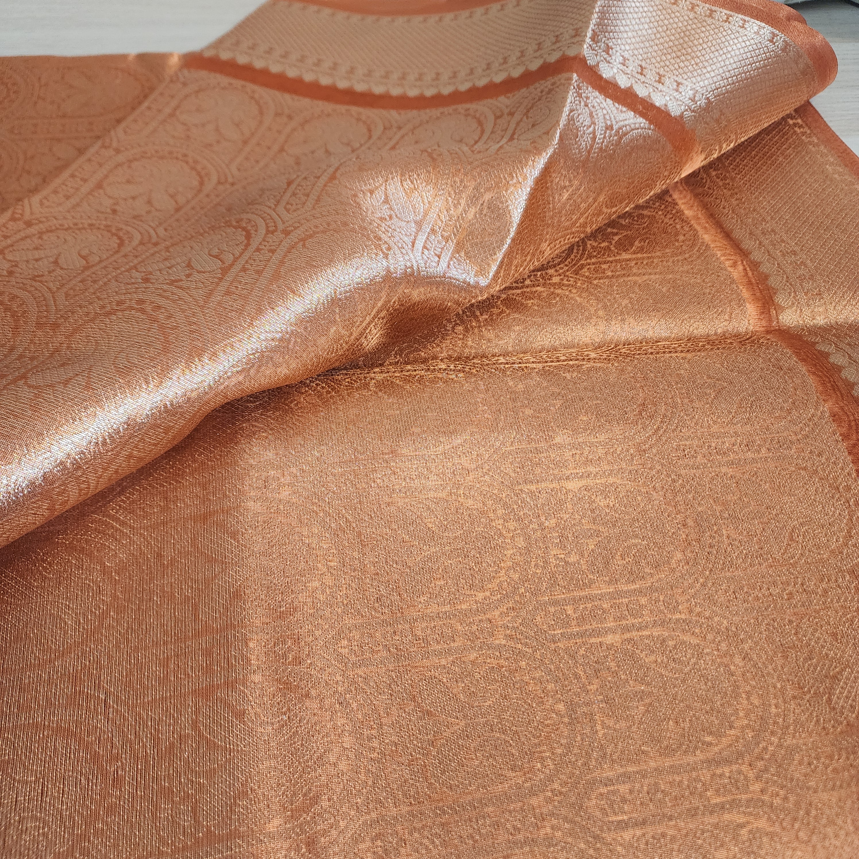 Fanta Orange Metallic Tissue Silk Saree