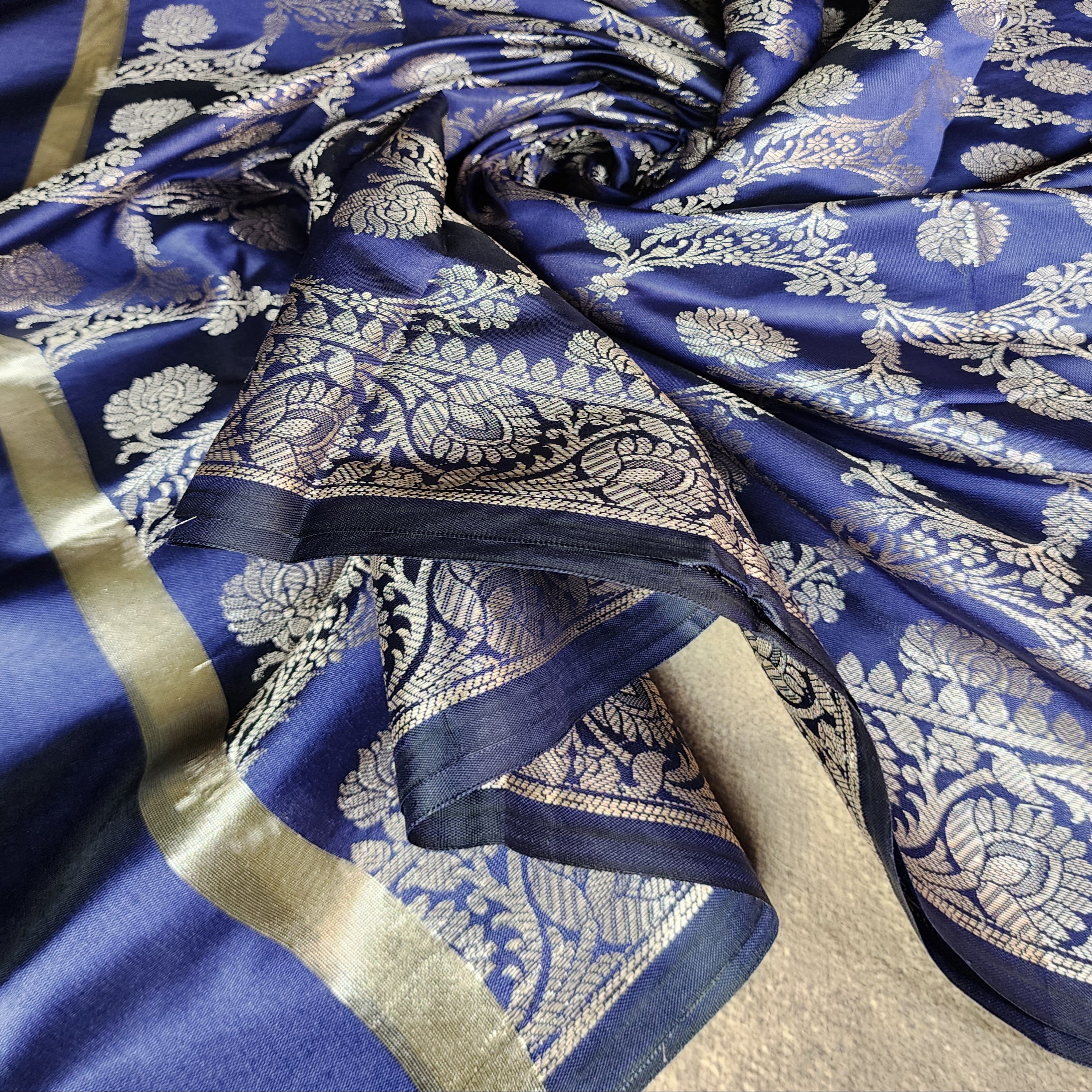 Royal Blue Semi Silk Zari Dupatta