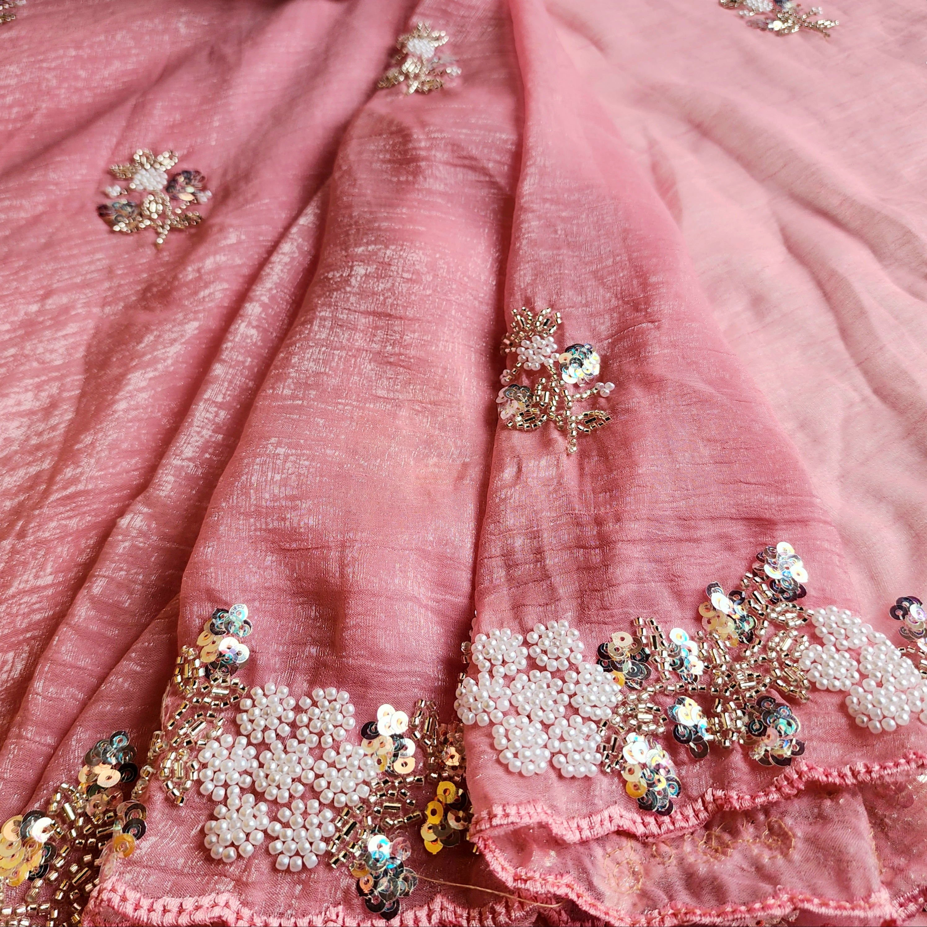 Soft Pink Designer Chiffon Silk Saree