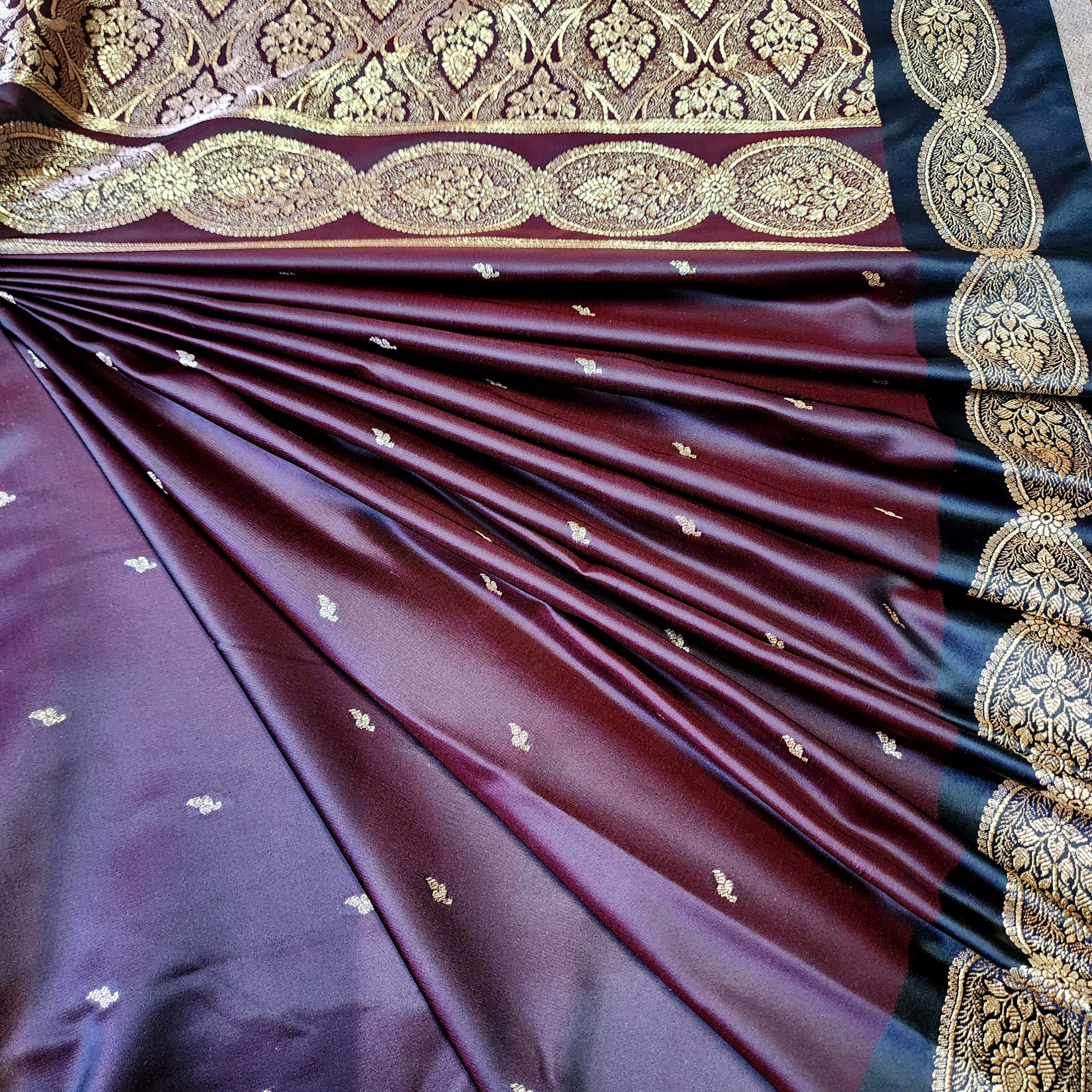 Deep Maroon Pure Banarasi Katan Silk Saree with Gold Zari Weaving