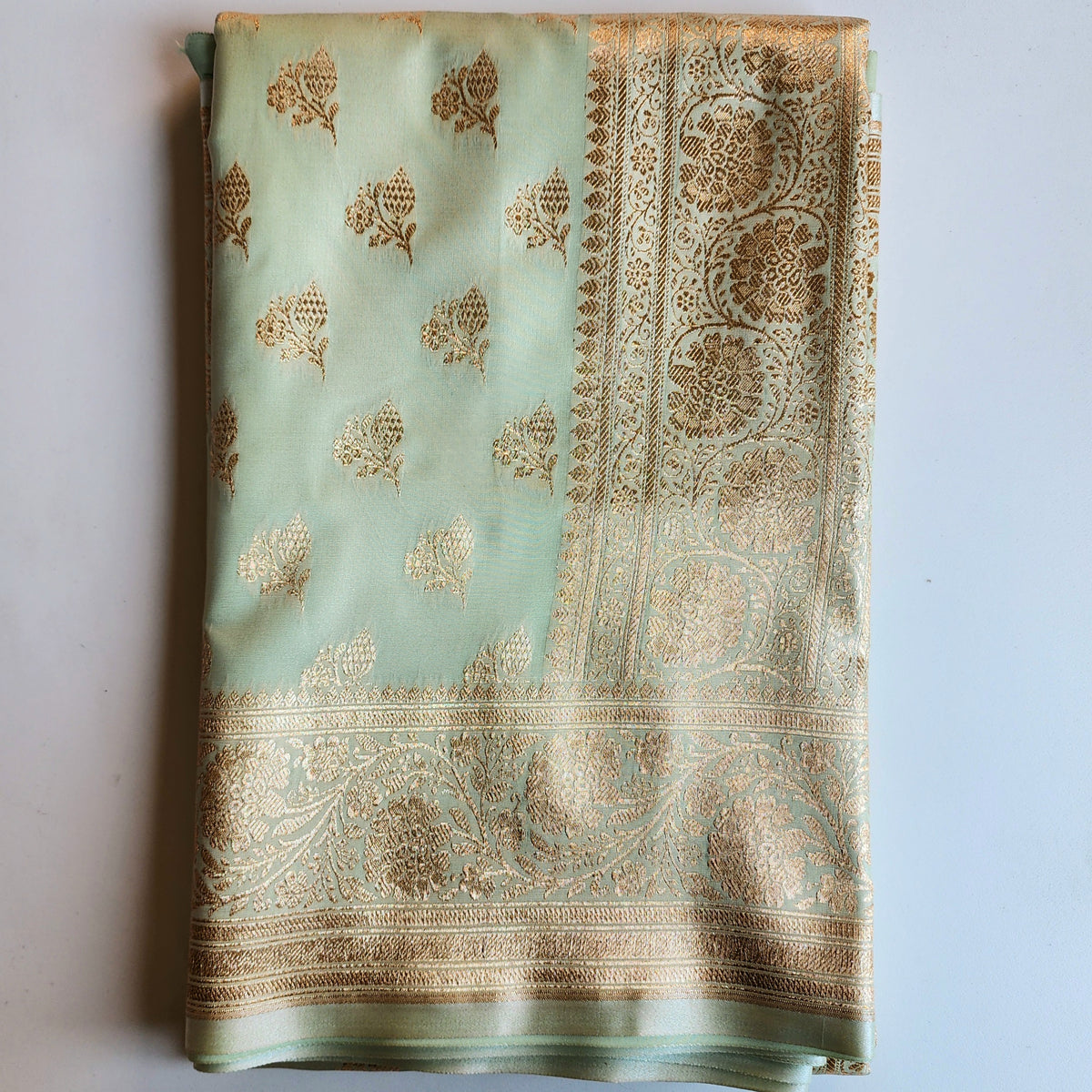 Rich Mint Green Banarasi Silk Saree with Gold Zari Weaving