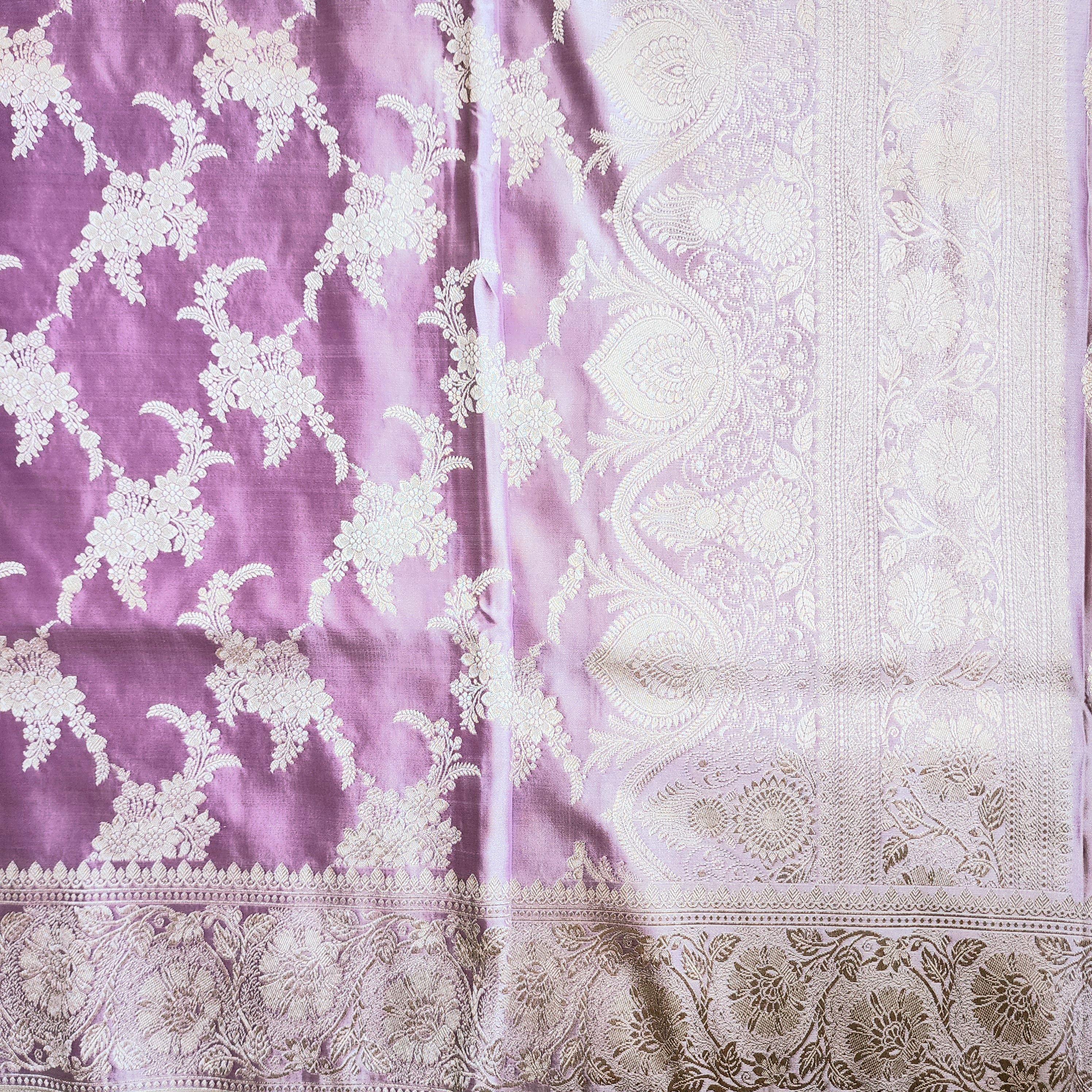 Lilac Banarasi Katan Silk Saree with Floral Vine Jaal