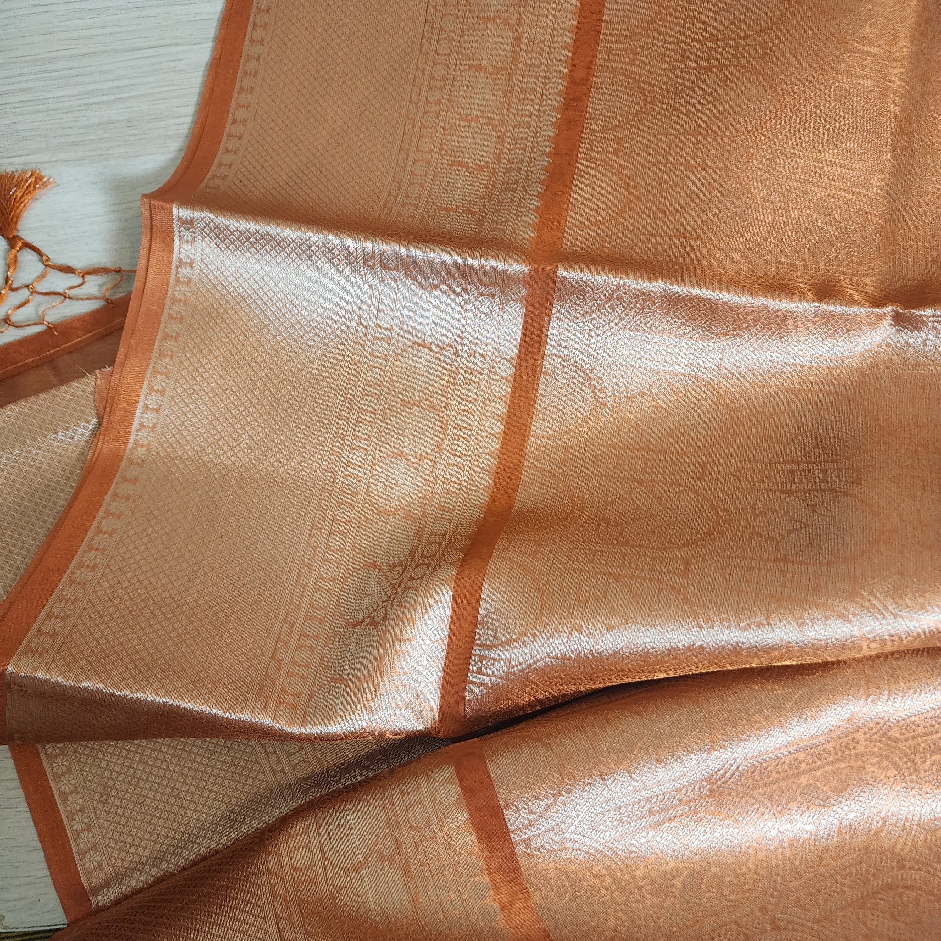 Fanta Orange Metallic Tissue Silk Saree