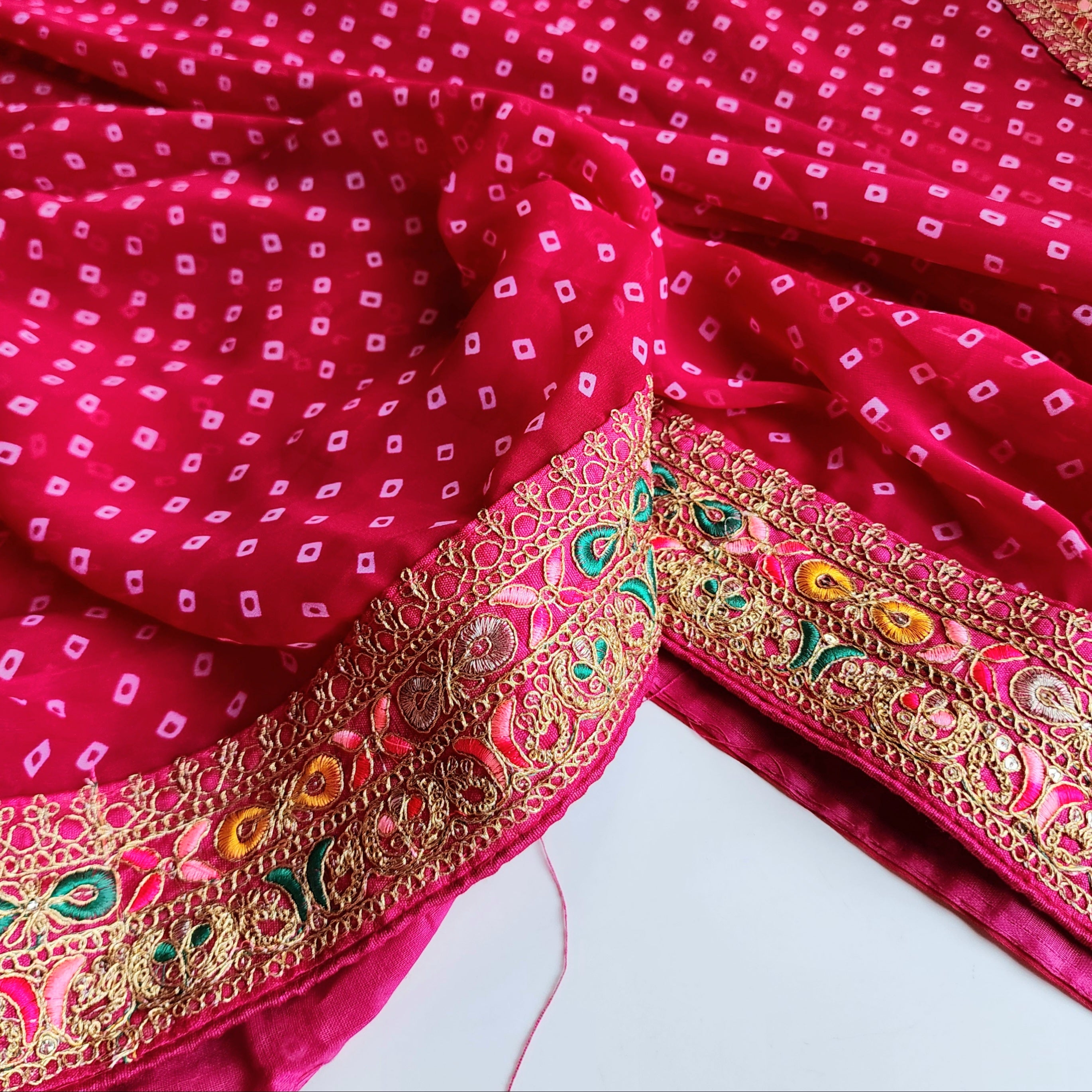 Embroidered Bandhani Designer Saree in Pink