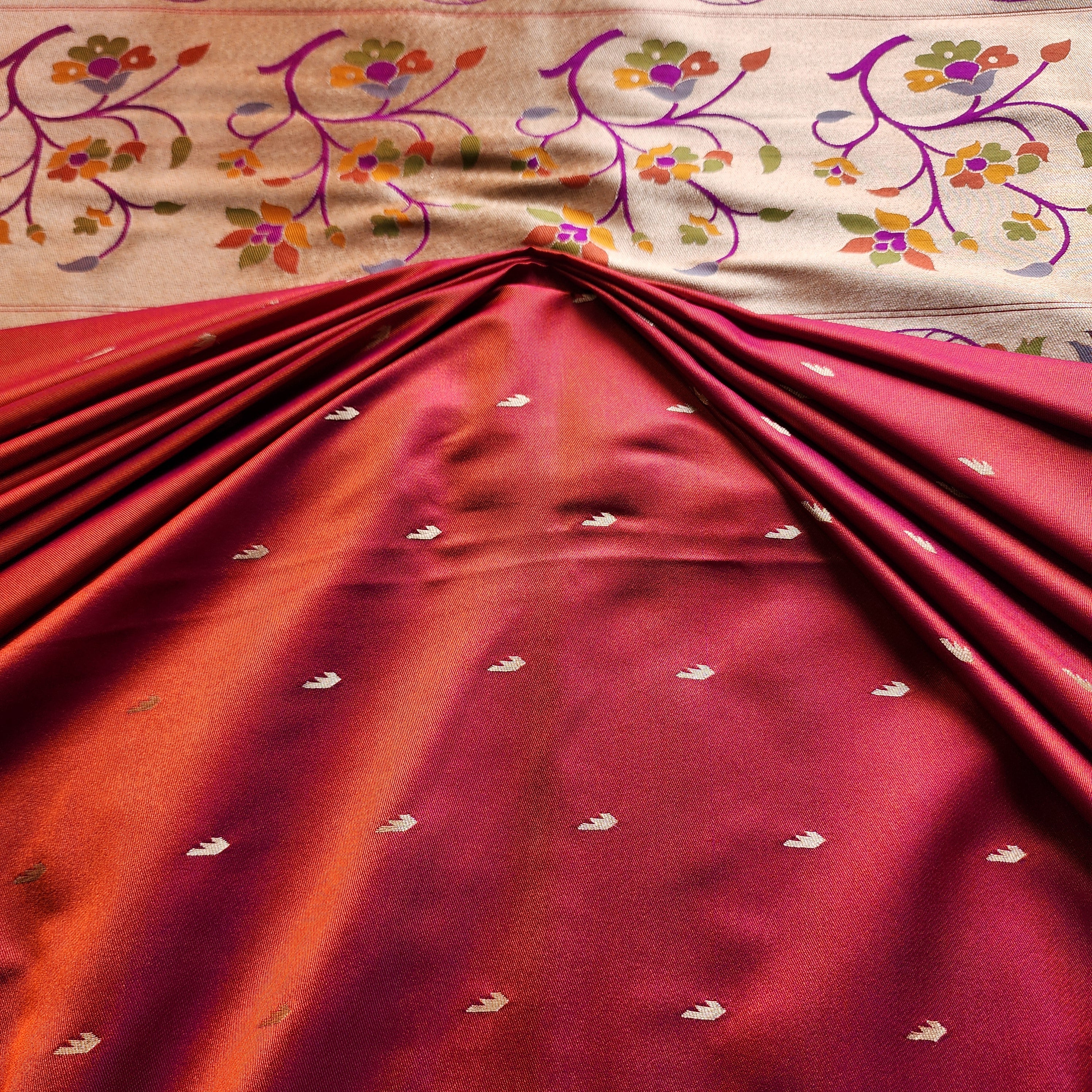 Raahi - Peachish Pink Paithani Silk Saree with Stitched Blouse