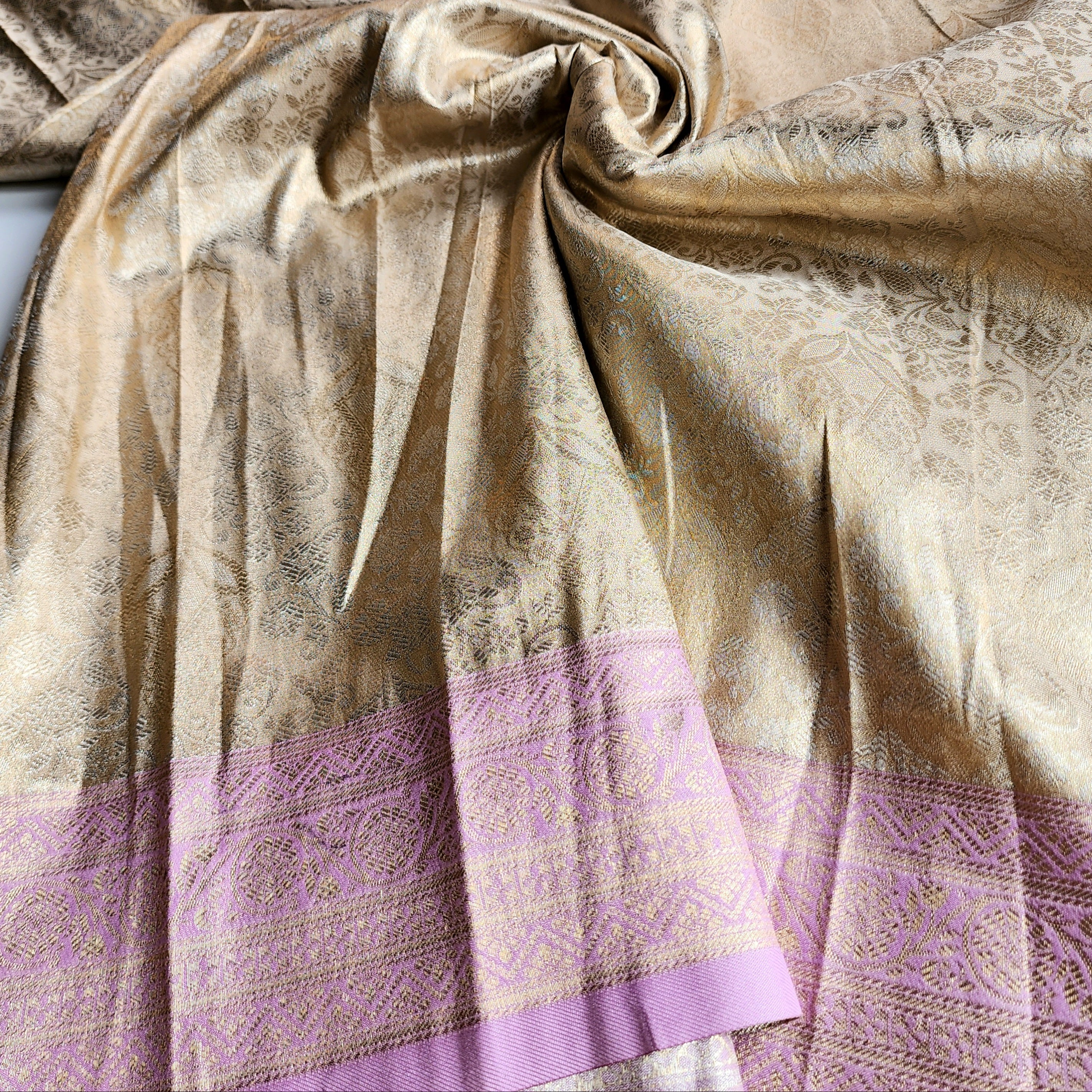 Beige Gold Kanjivaram Style Banarasi Designer Silk Saree