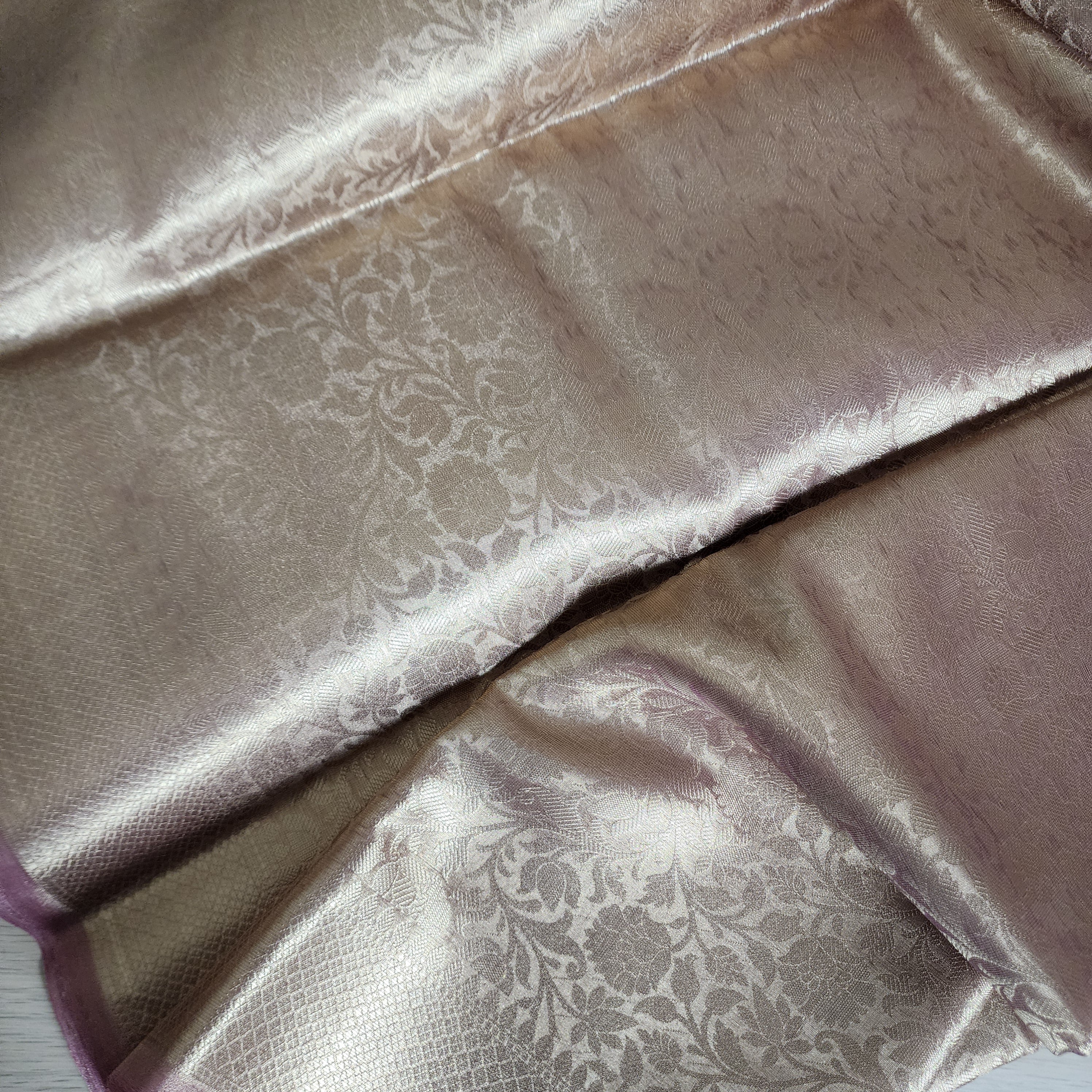 Temple Gold Kanjivaram Style Tissue Silk with Blush Pink Border