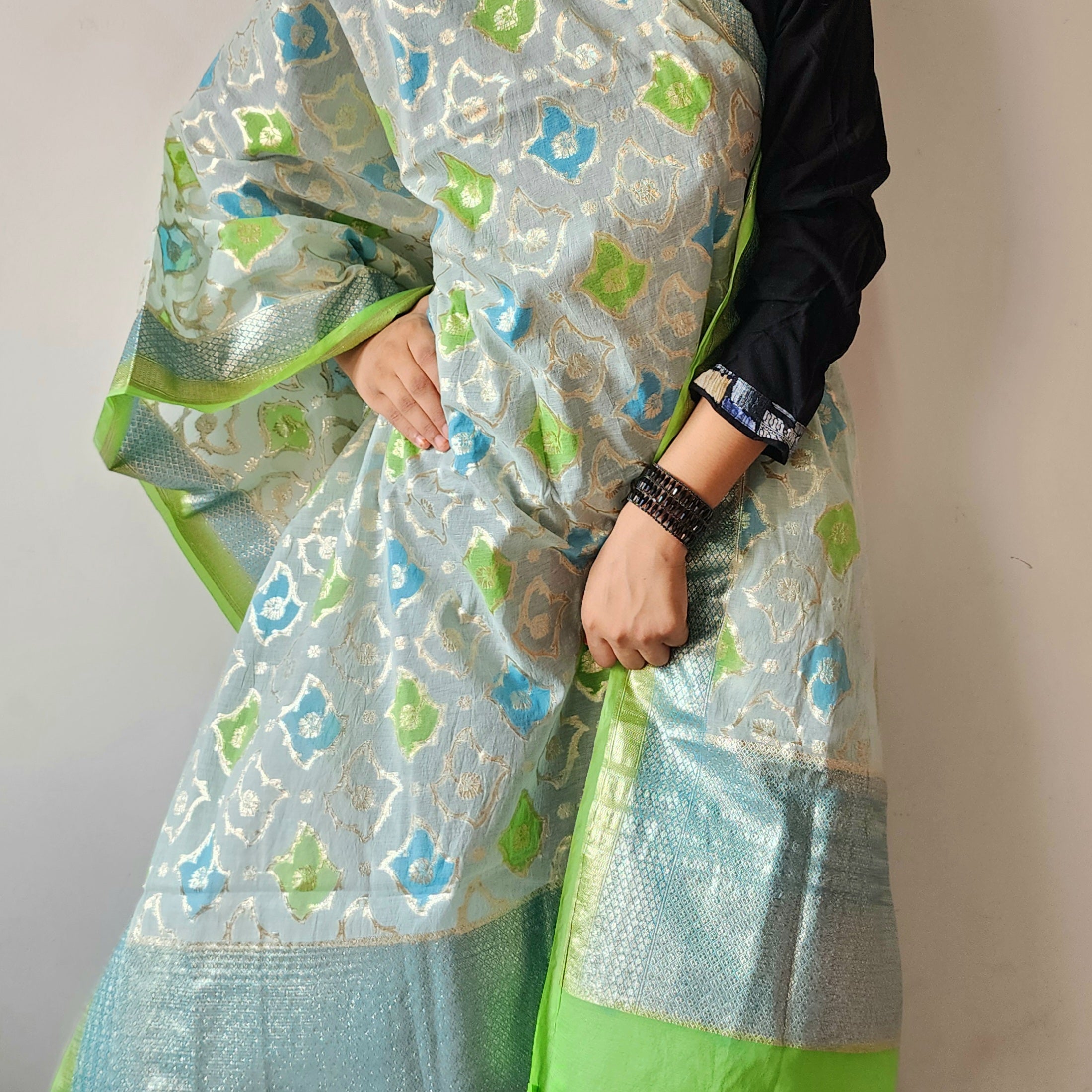 Light Blue Banarasi Brocade Tissue Silk Dupatta