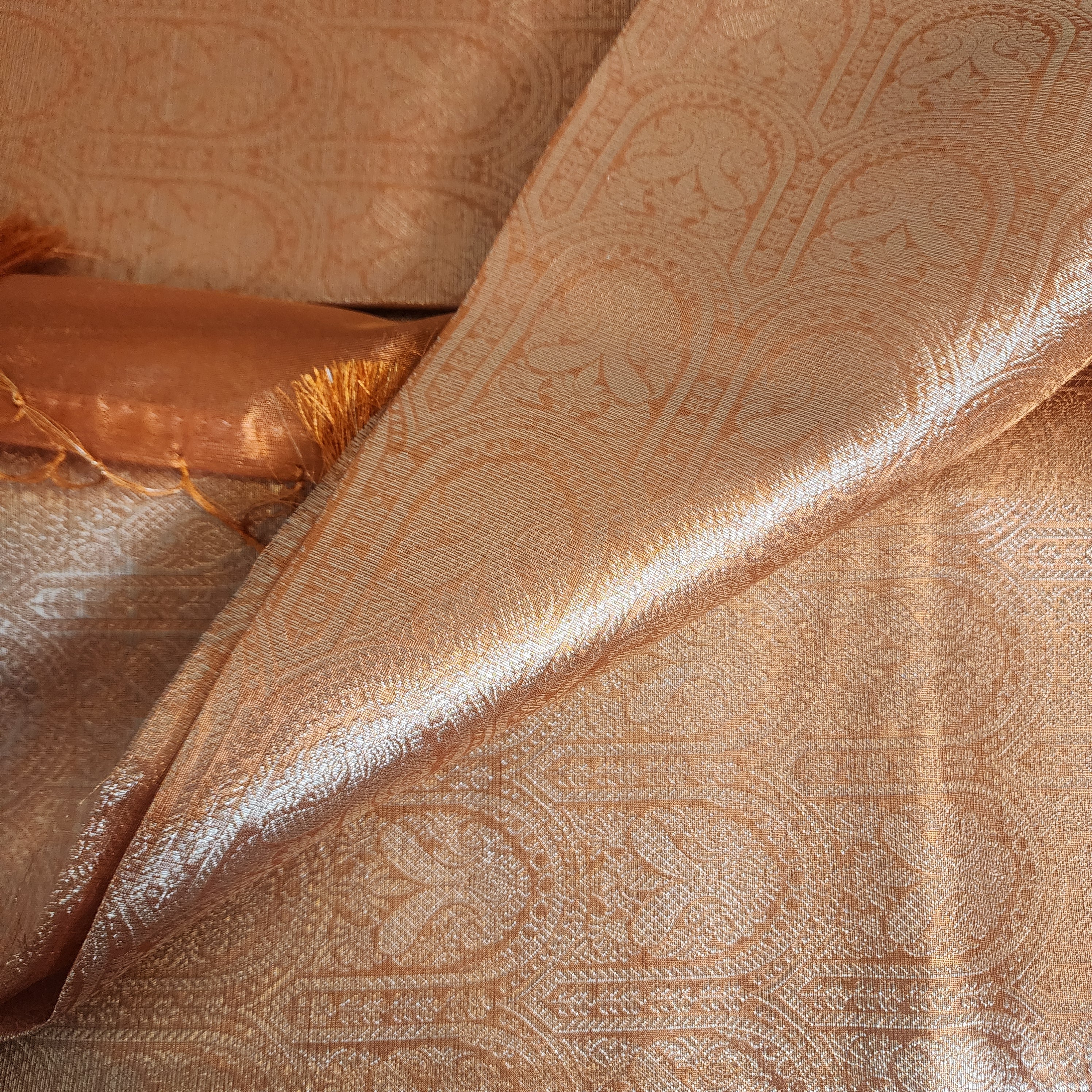 Fanta Orange Metallic Tissue Silk Saree