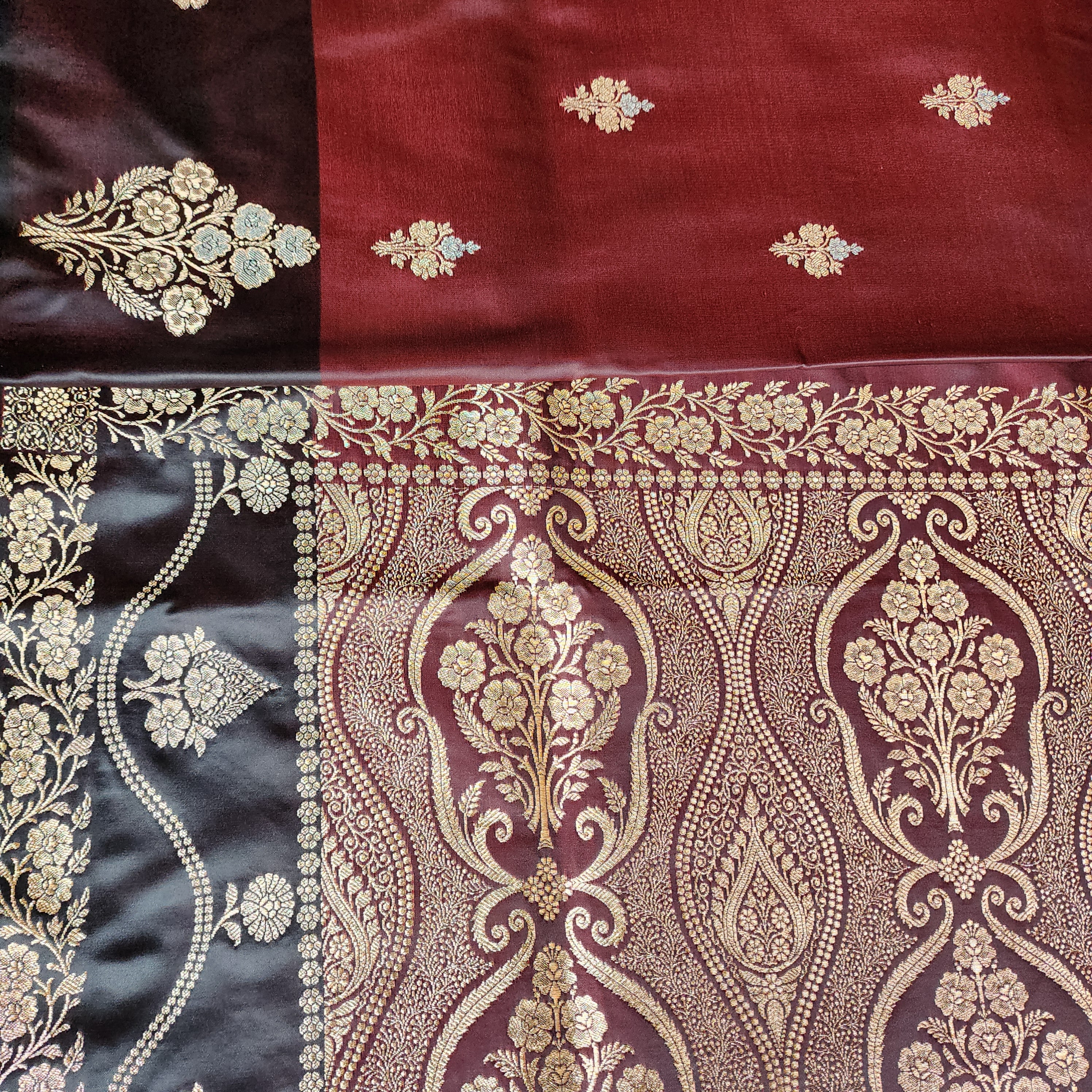 Dual-Tone Maroon Pure Banarasi Katan Silk Saree