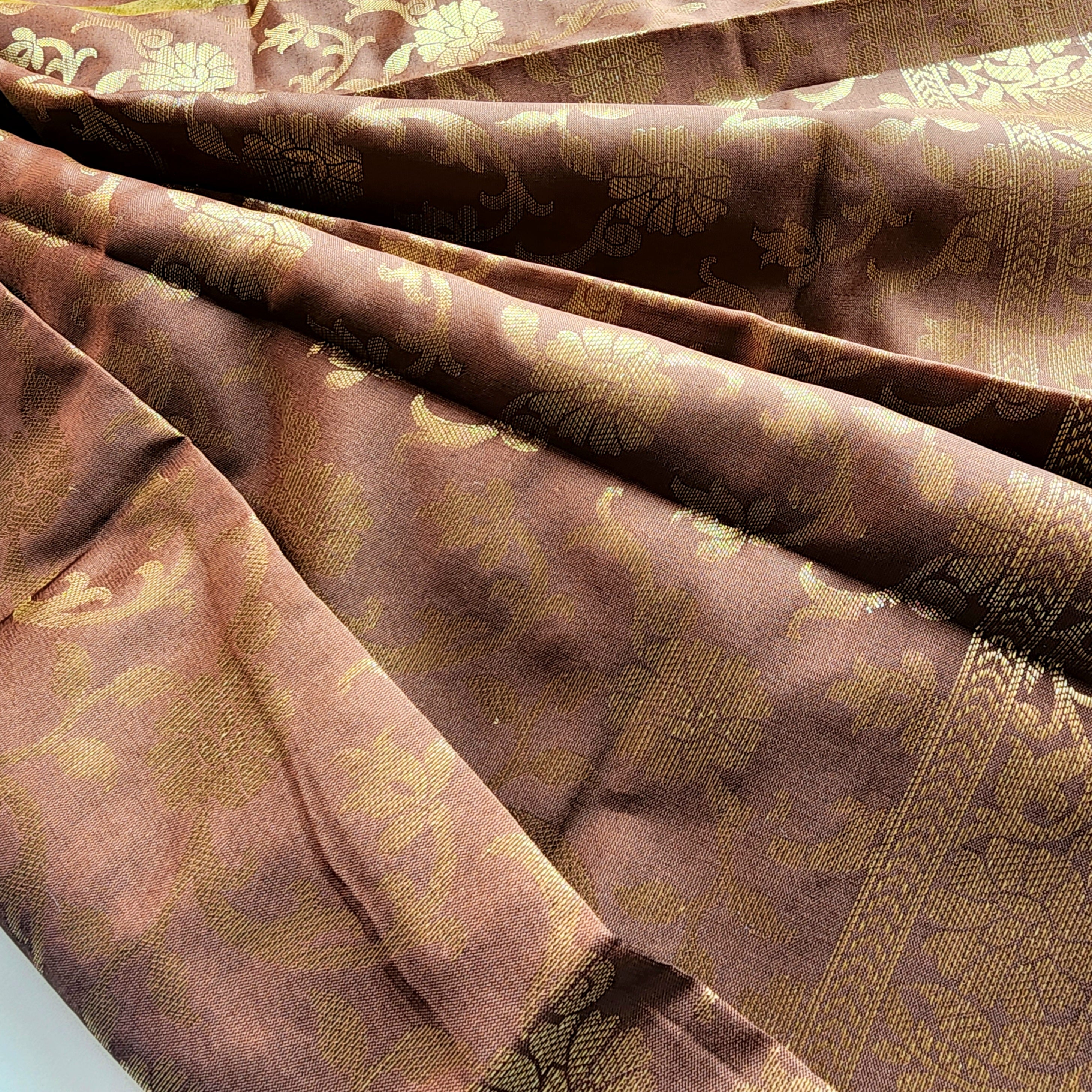 Copper Brown Banarasi Tapetta Silk Dupatta with Gold Floral Weave