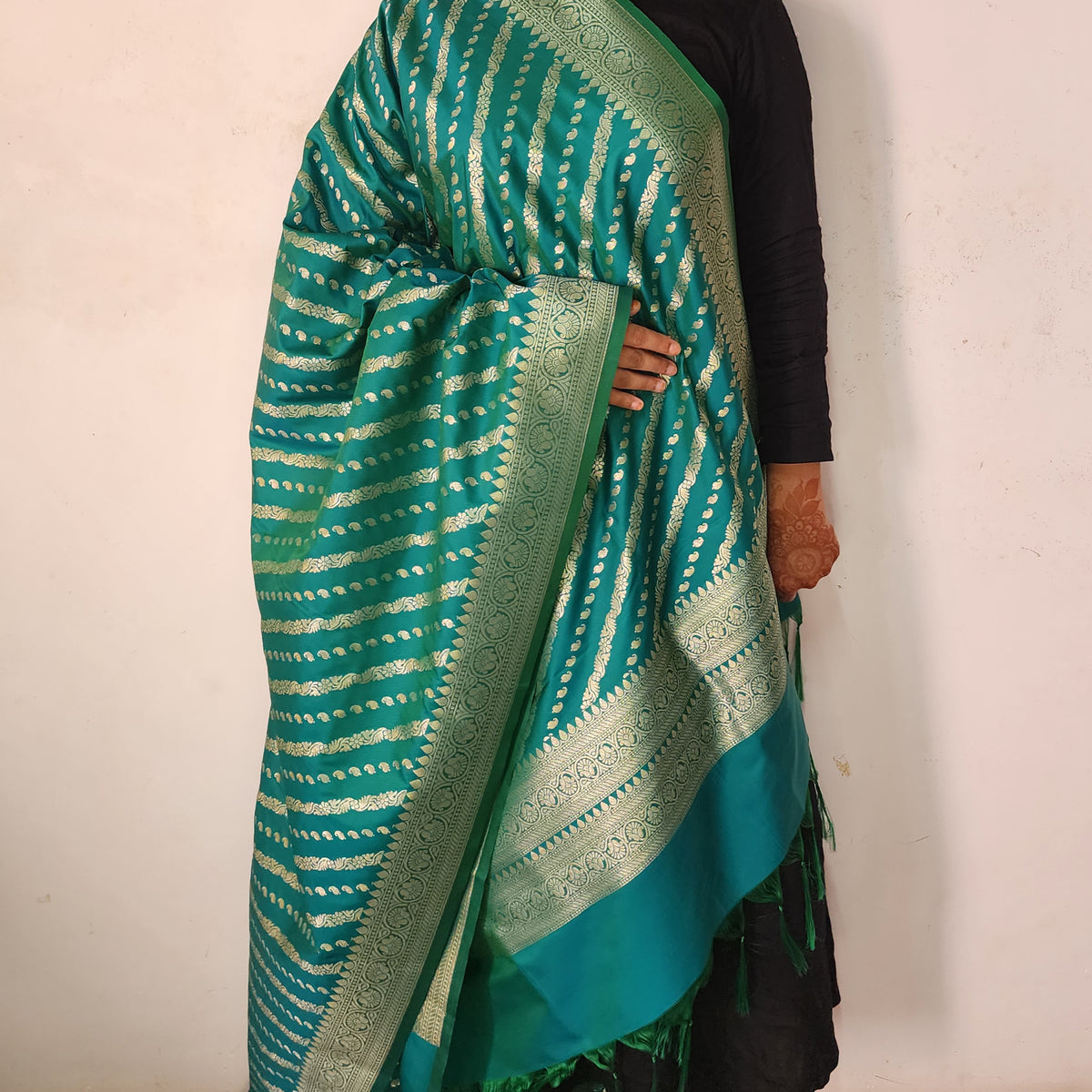 Teal Blue - Banarasi Leheriya Style Dupatta