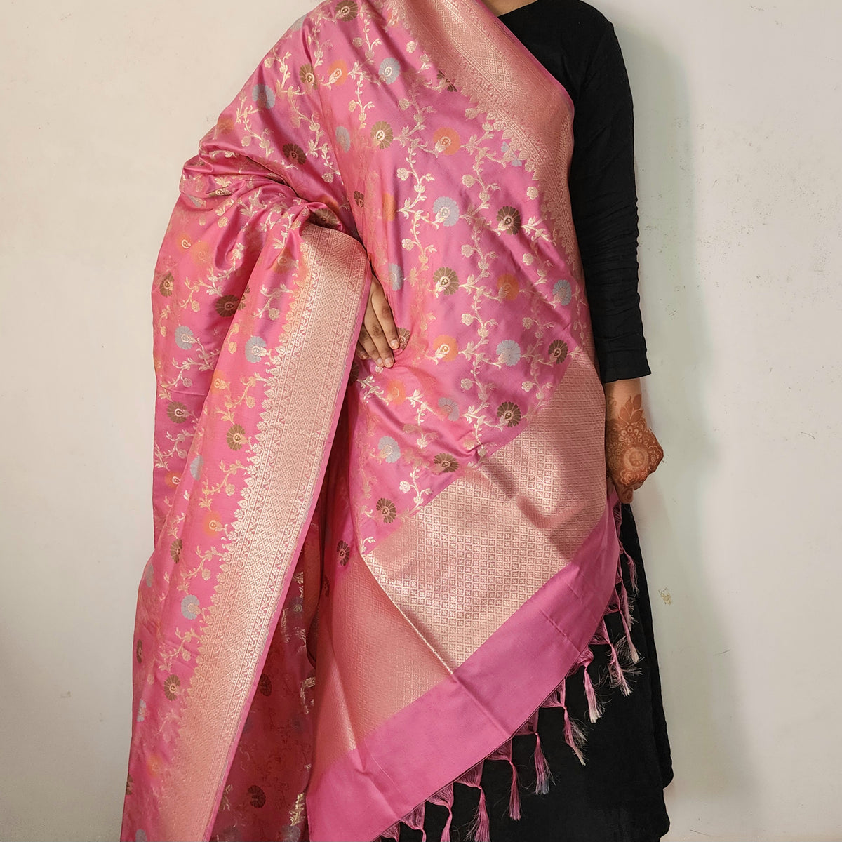 Banarasi Silk Floral Jaal Dupatta - Blush Pink