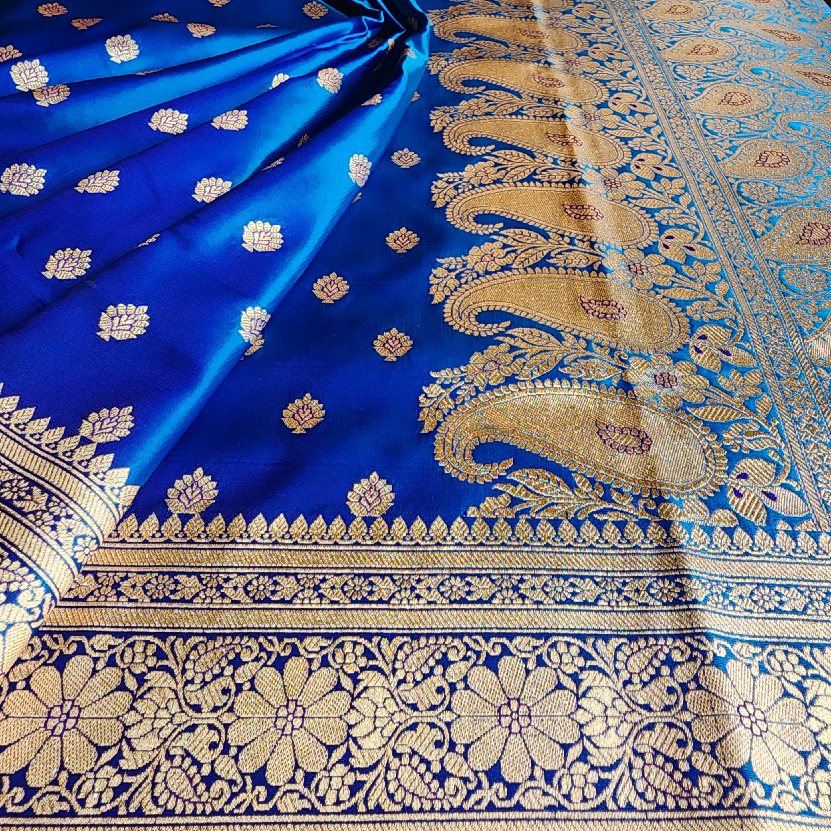 Royal Navy Blue Banarasi Silk Saree with Golden Zari Weave