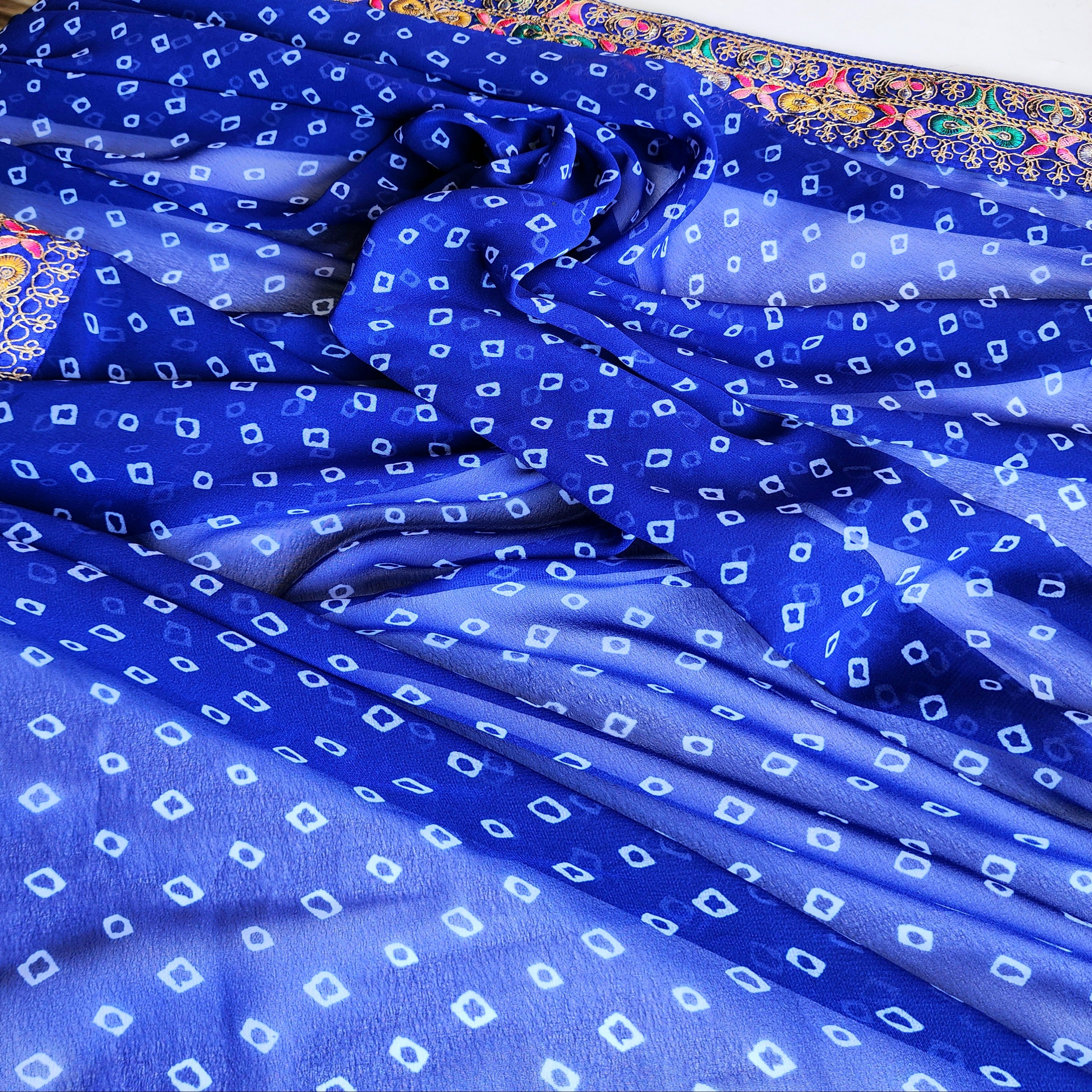 Embroidered Bandhani Designer Saree in Blue