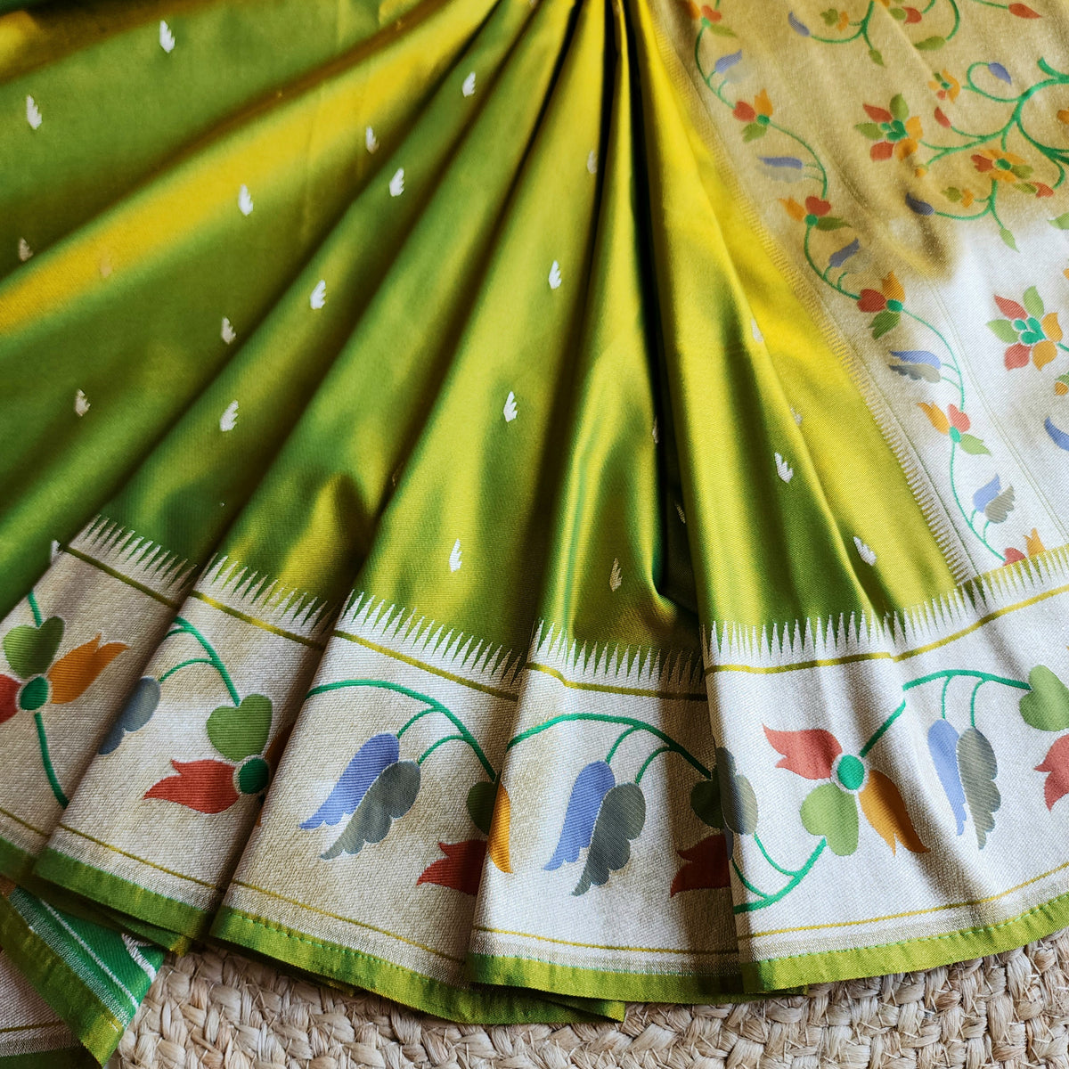Raahi - Popati Green Paithani Silk Saree with Stitched Blouse