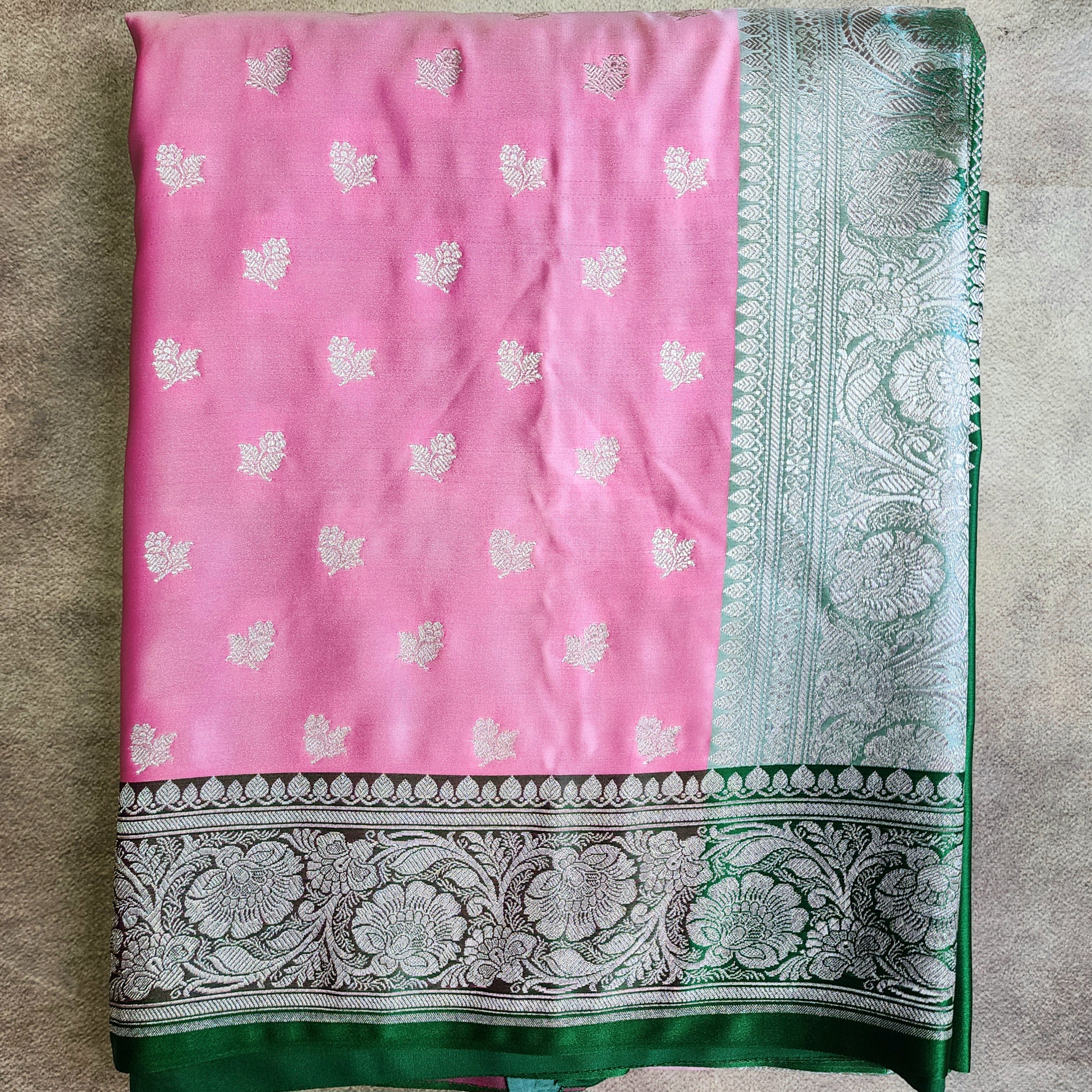 Rose Pink Pure Banarasi Katan Silk Saree with light Gold Zari Weaving