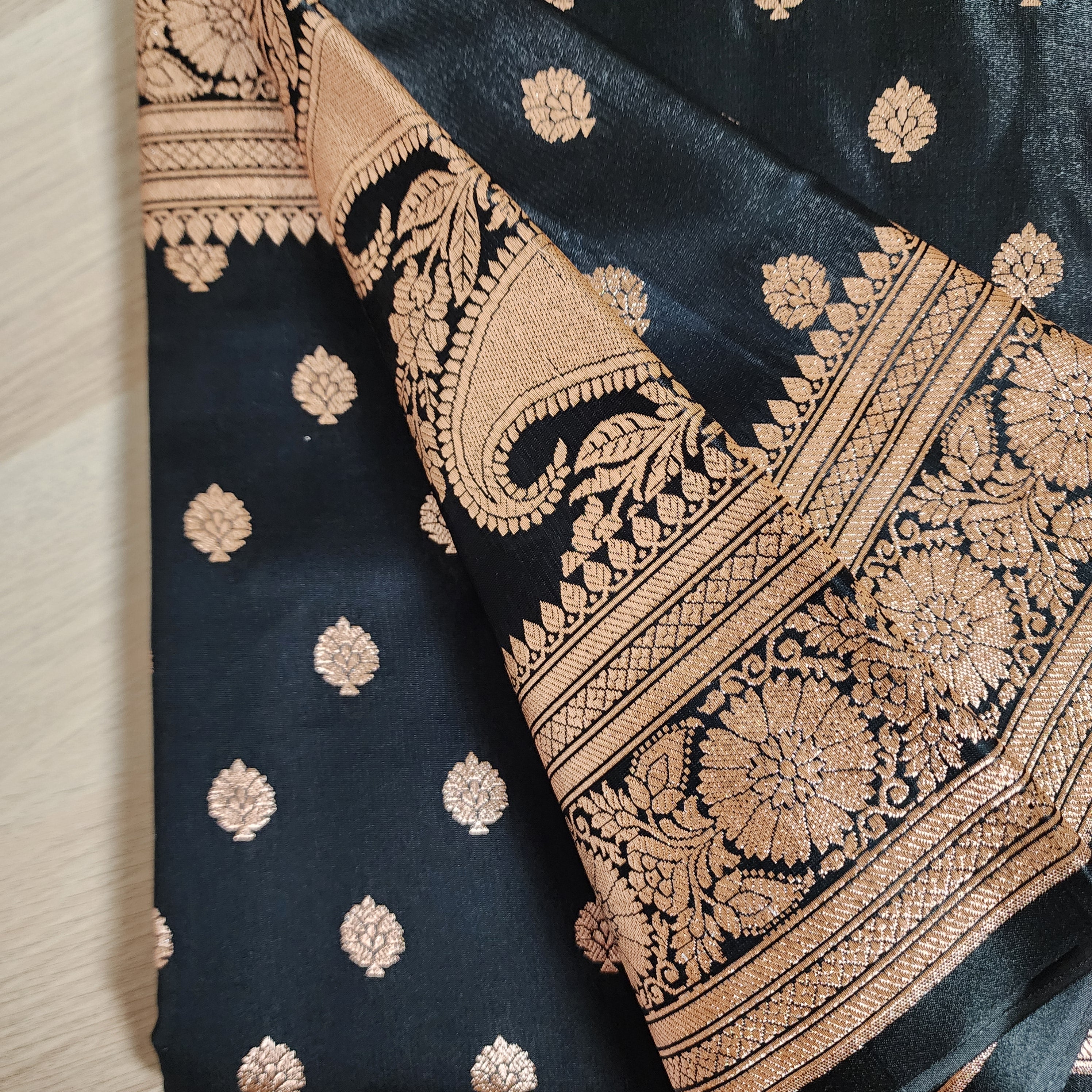 Royal Black Banarasi Silk Saree with Golden Zari Weave