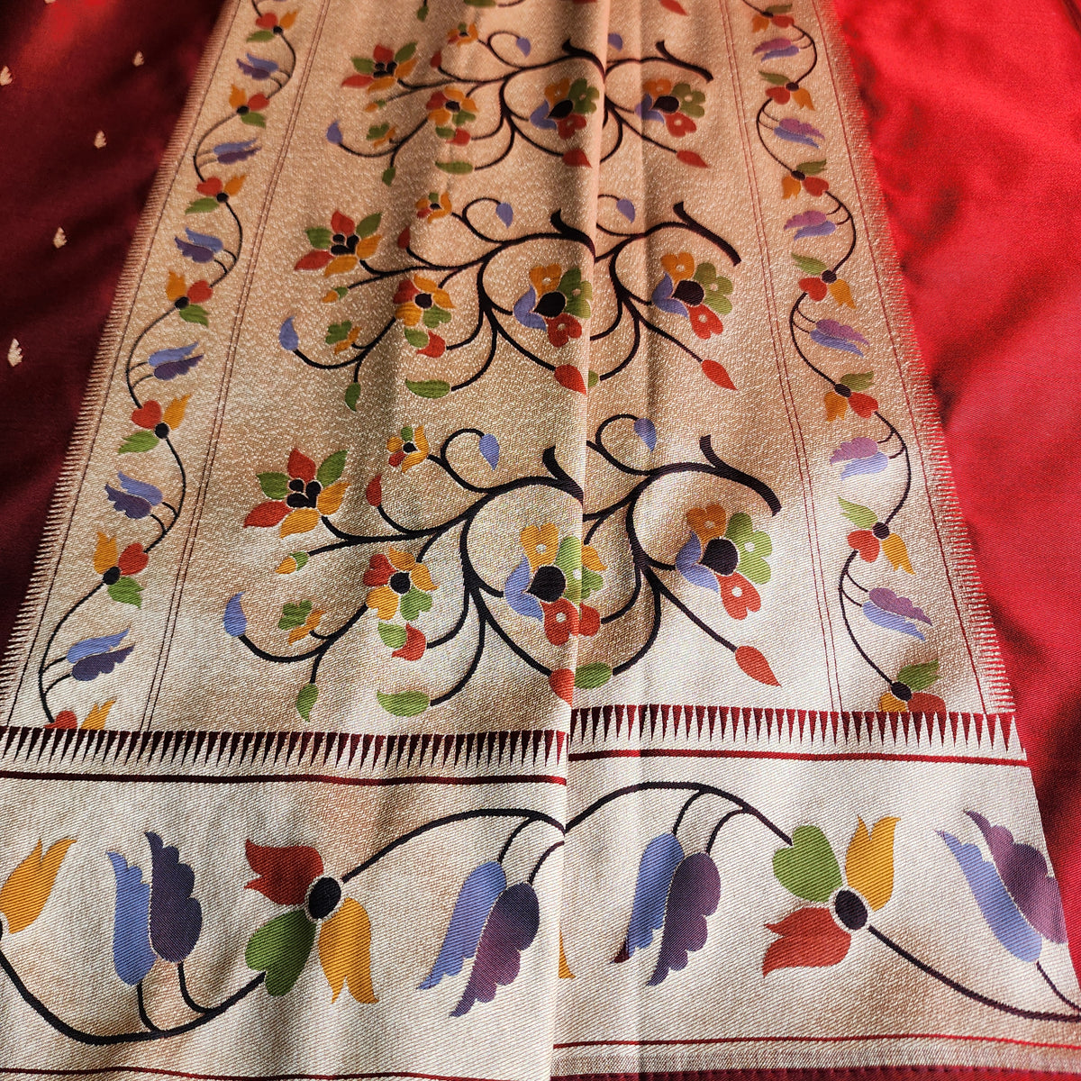Raahi - Maroon Paithani Silk Saree with Stitched Blouse