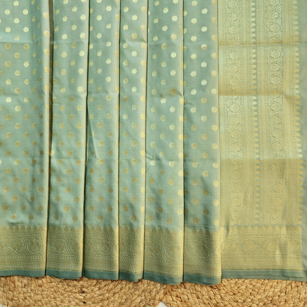 Aqua Blue Banarasi Silk Dupatta with Gold Polka Dot