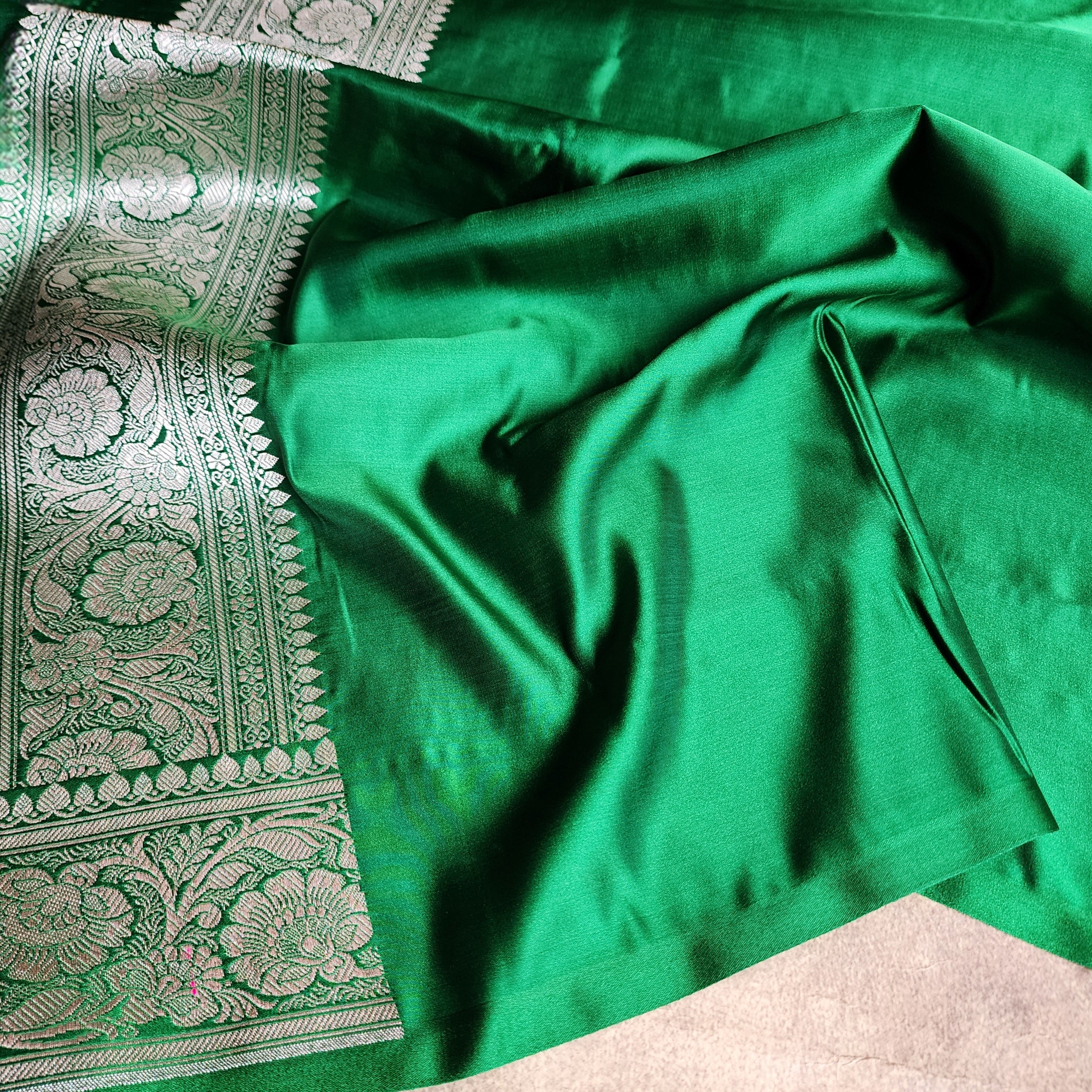 Peach Pure Banarasi Katan Silk Saree with light Gold Zari Weaving