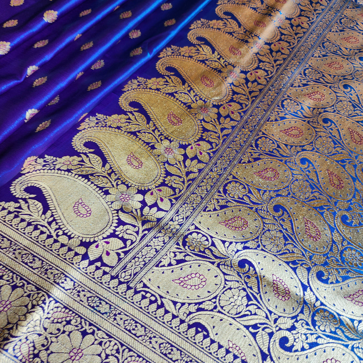 Royal Purple Blue Banarasi Silk Saree with Golden Zari Weave