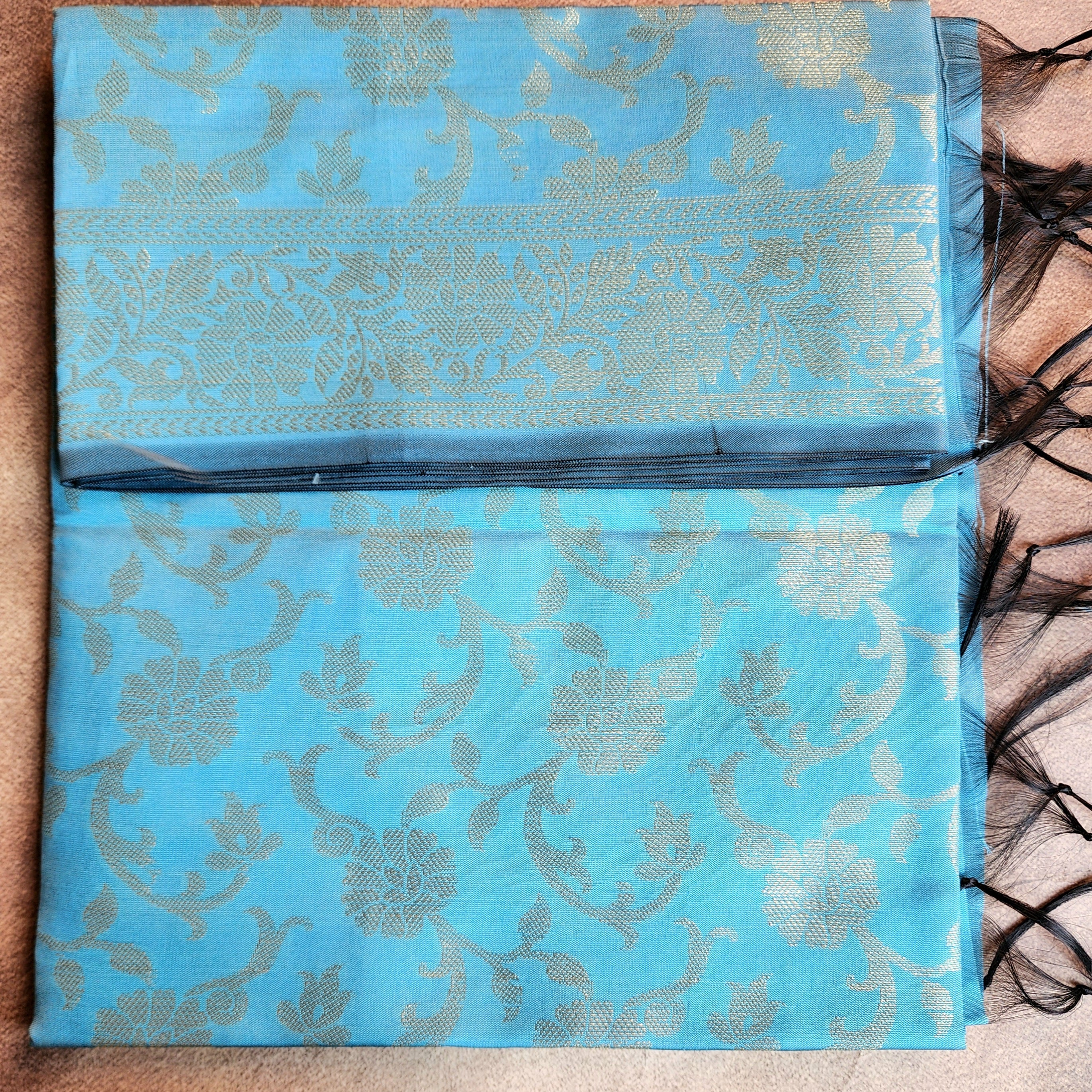 Aqua Blue Banarasi Tapetta Silk Dupatta with Gold Floral Weave
