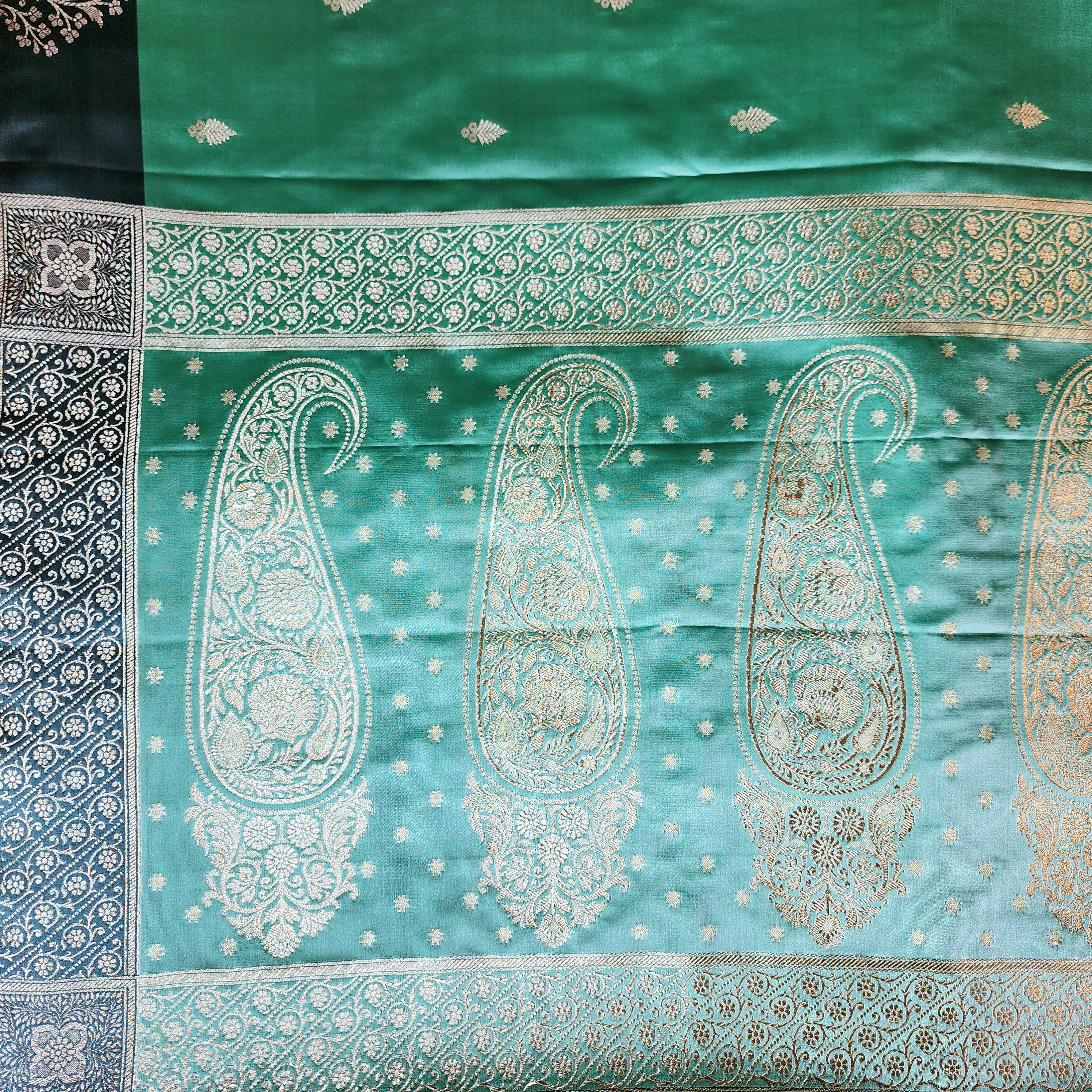 Sea Green Katan Silk Saree with Peacock Green Gold Zari Border