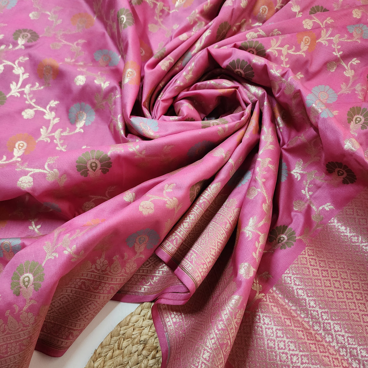 Banarasi Silk Floral Jaal Dupatta - Blush Pink