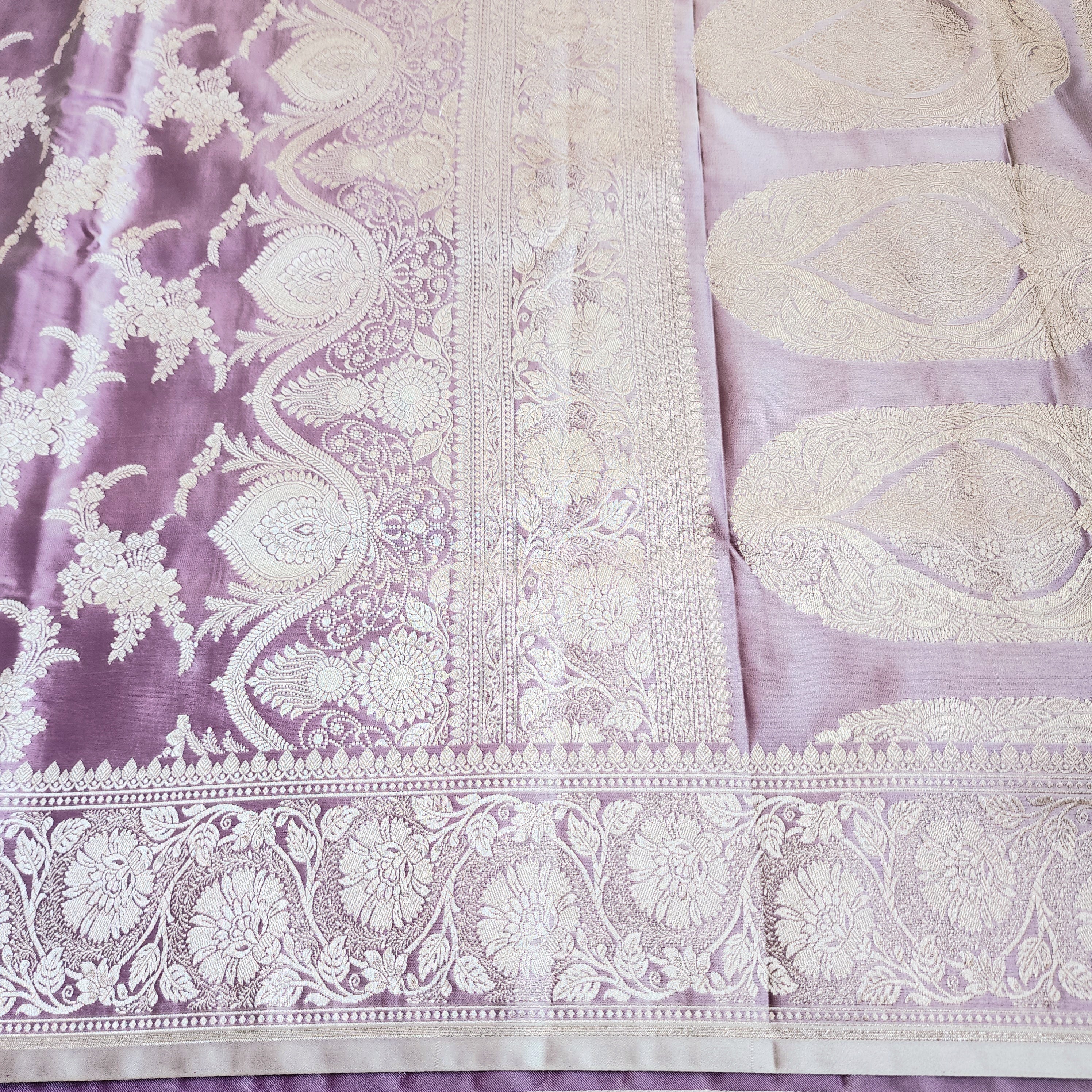 Lilac Banarasi Katan Silk Saree with Floral Vine Jaal