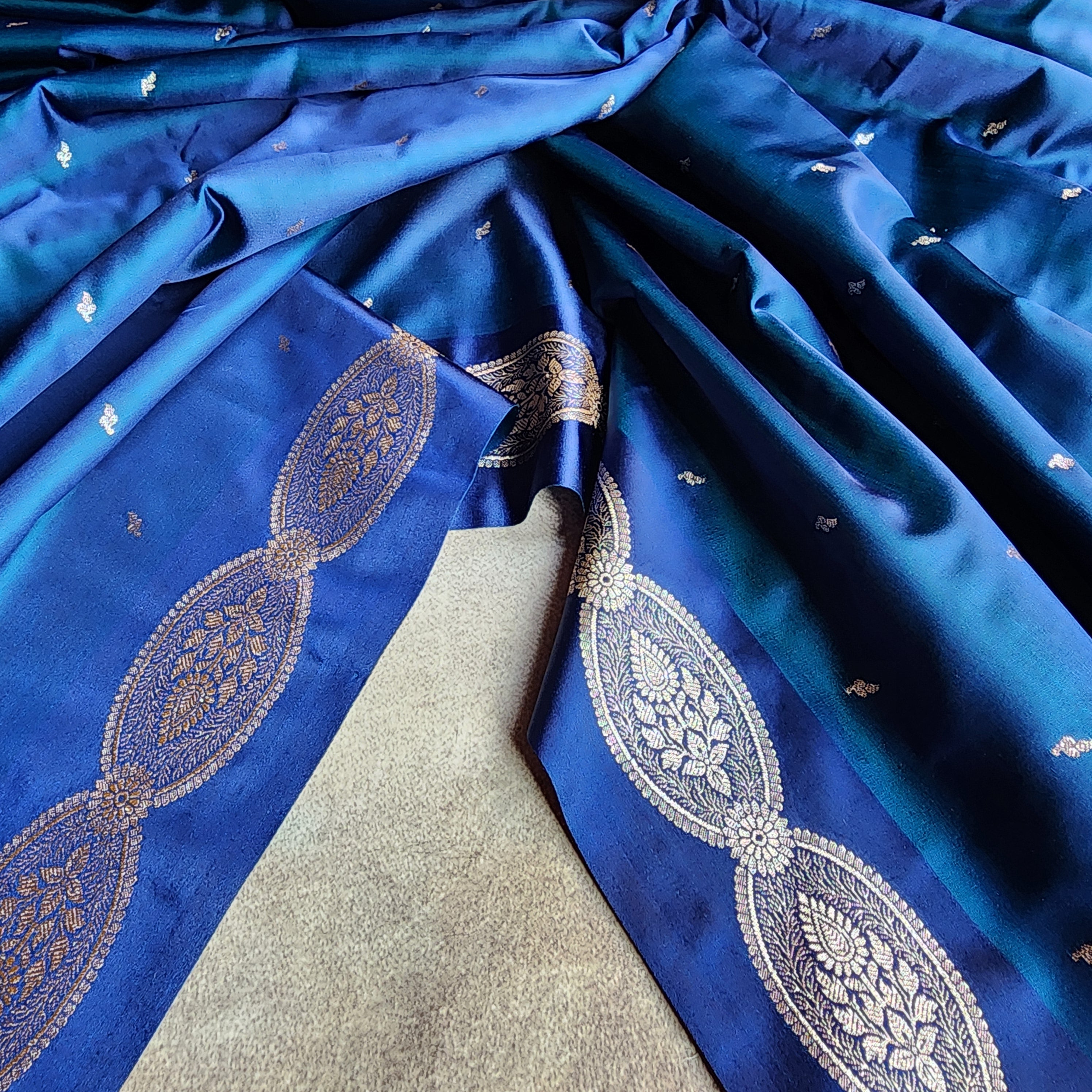 Royal Blue Banarasi Katan Silk Saree with Gold Zari Weaving
