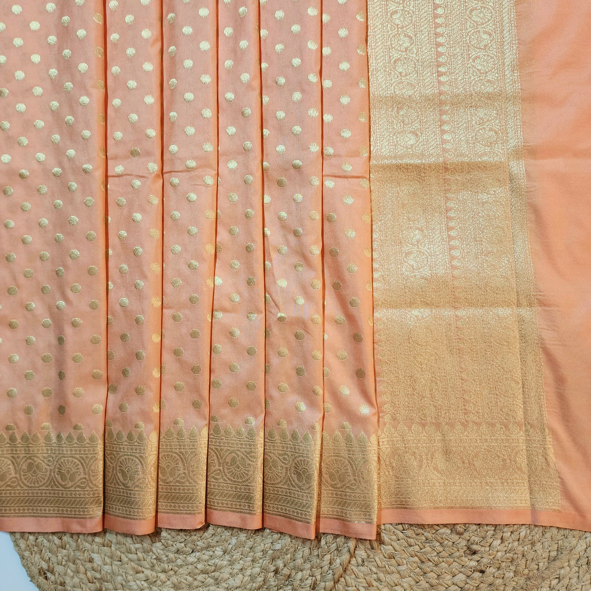 Peach Banarasi Silk Dupatta with Gold Polka Dot
