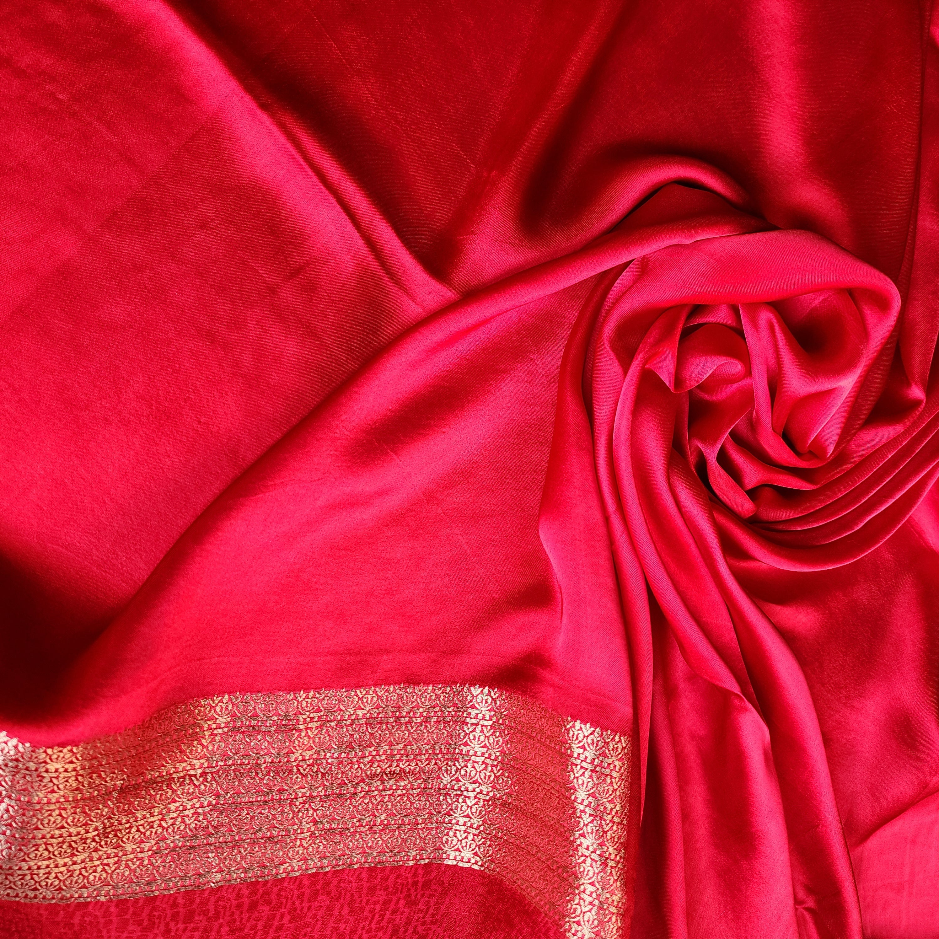 Crimson Red Mashru Tanchoi Saree with Gold Zari