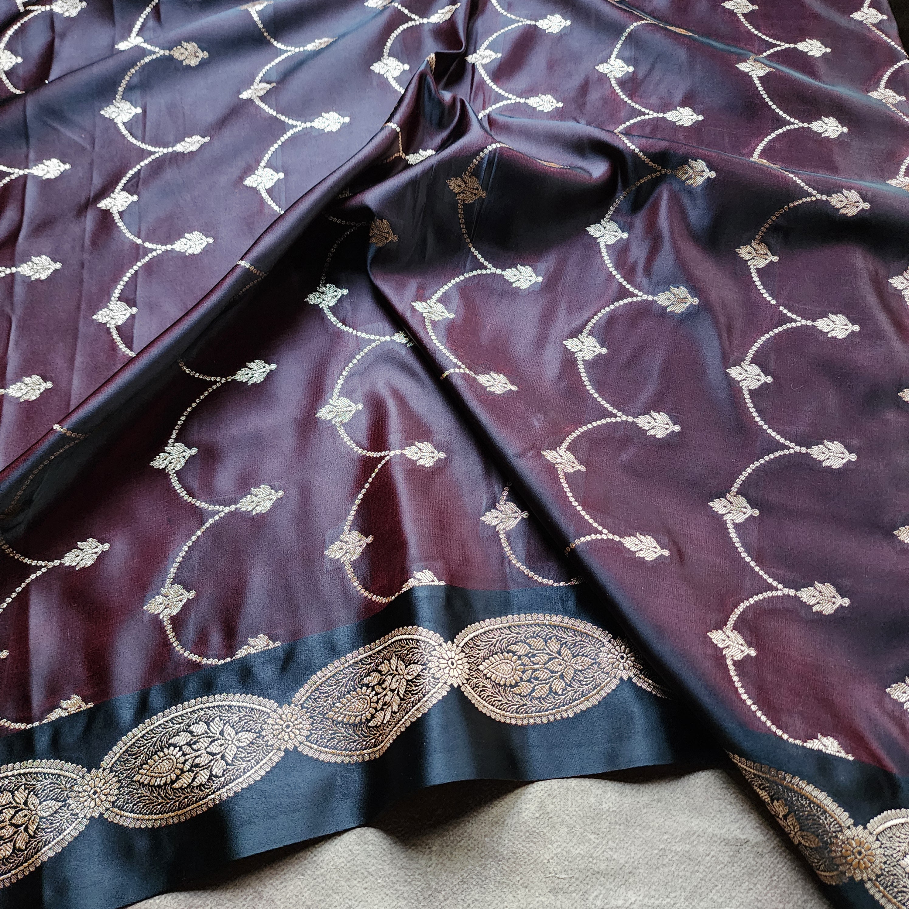 Deep Maroon Pure Banarasi Katan Silk Saree with Gold Zari Weaving