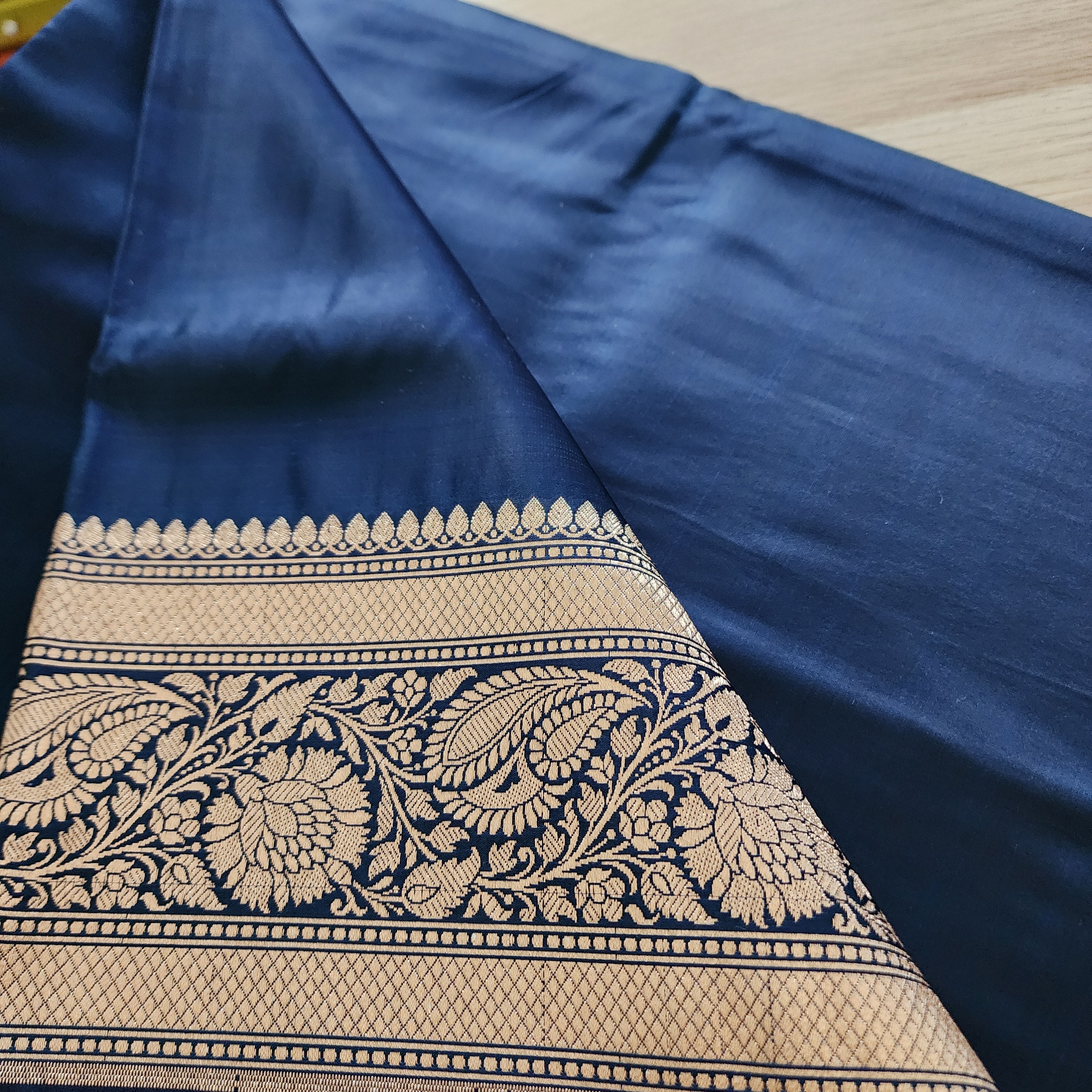Rich Navy Blue Pure Banarasi Katan Silk Saree with light Gold Zari Weaving