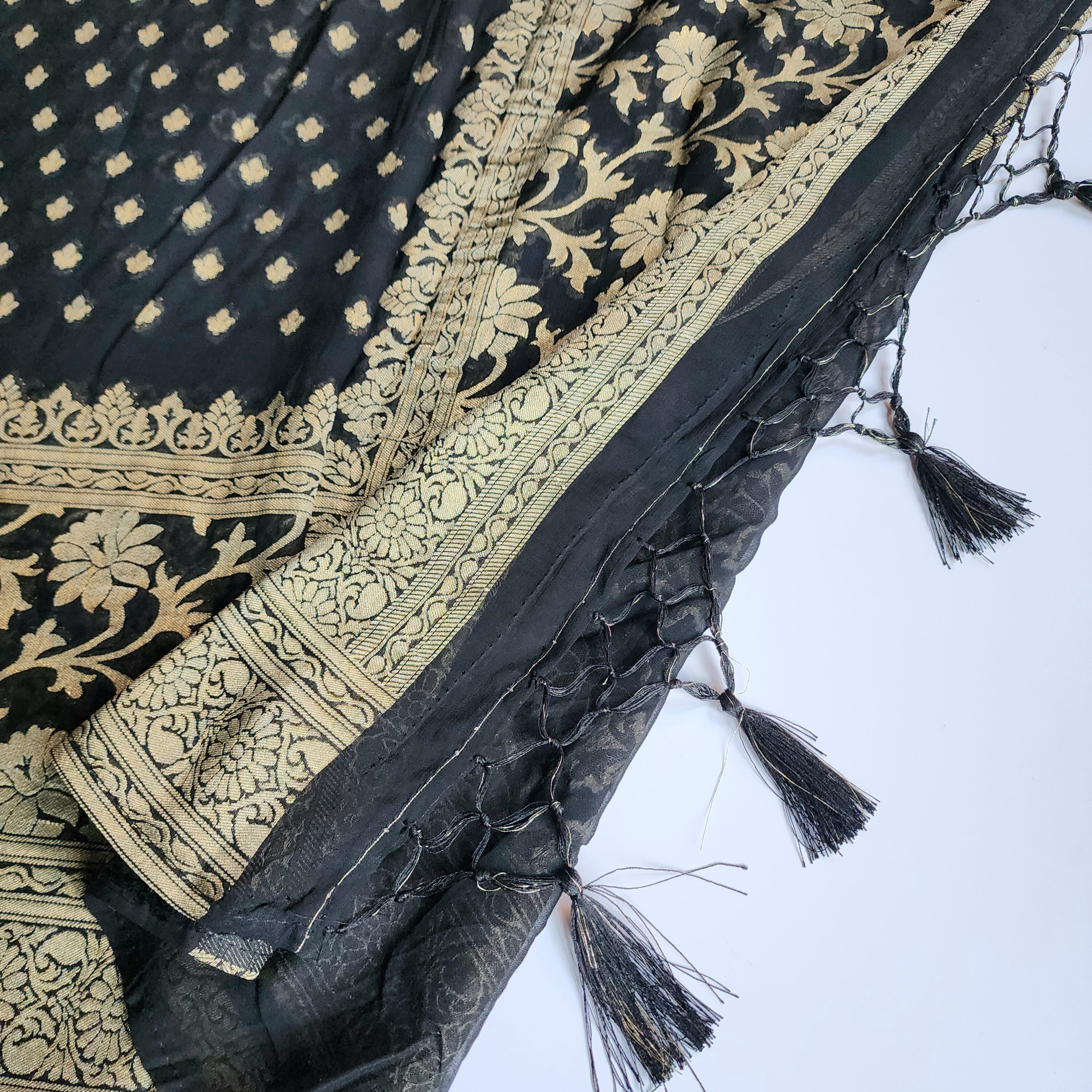 Elegant Black Khaddi Georgette Pure Banarasi Saree with Exquisite Golden Zari