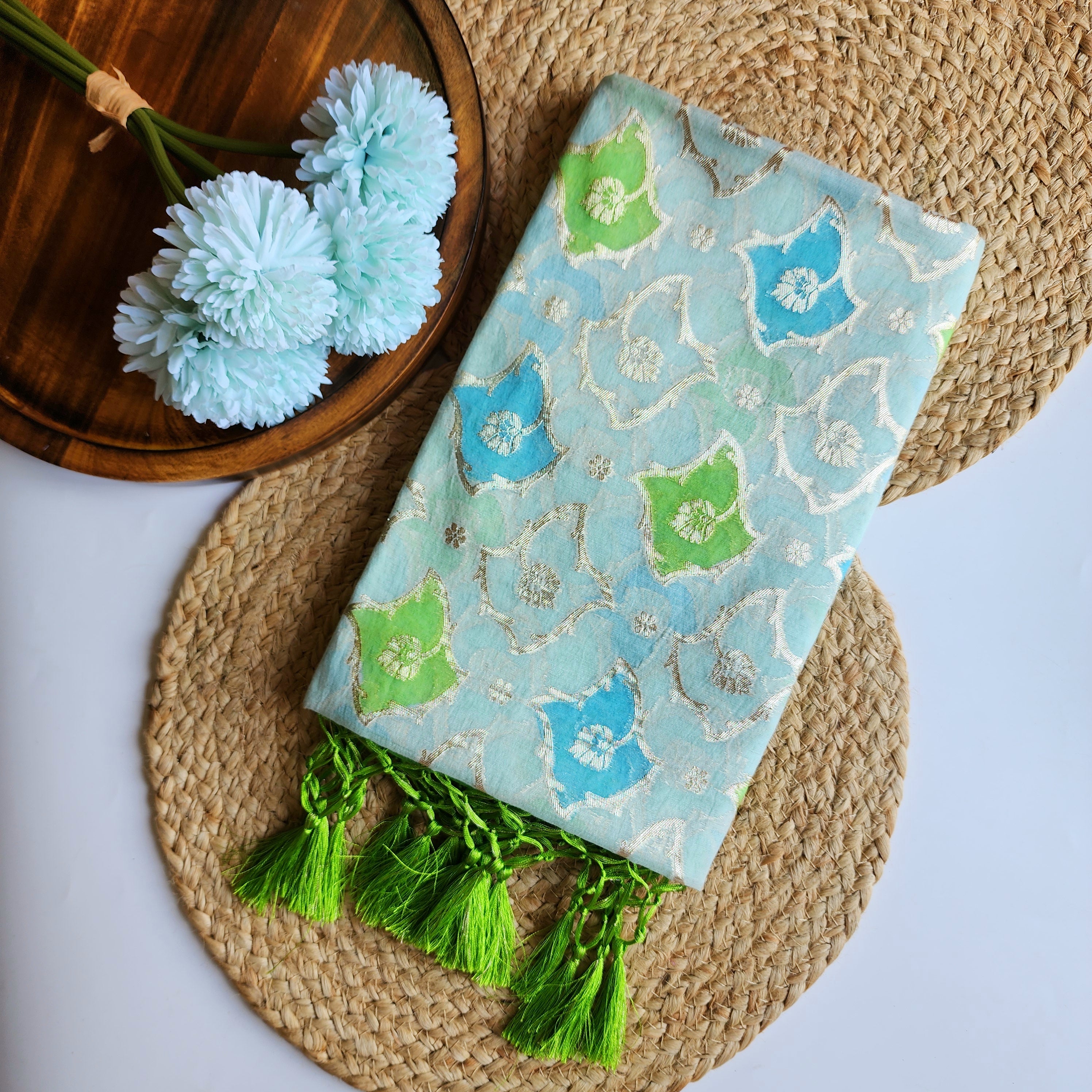 Light Blue Banarasi Brocade Tissue Silk Dupatta