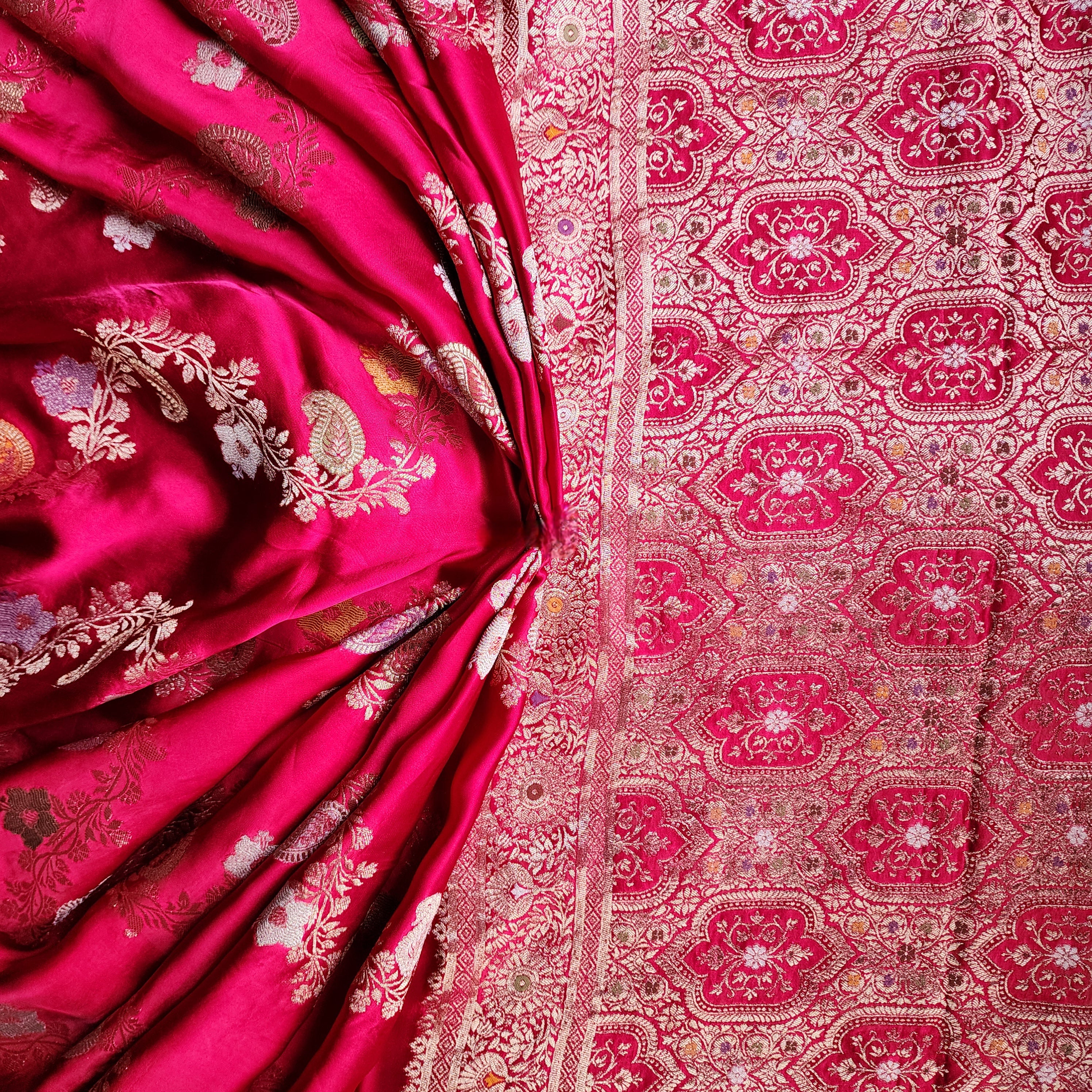 Deep Magenta Mashru Katan Silk Saree