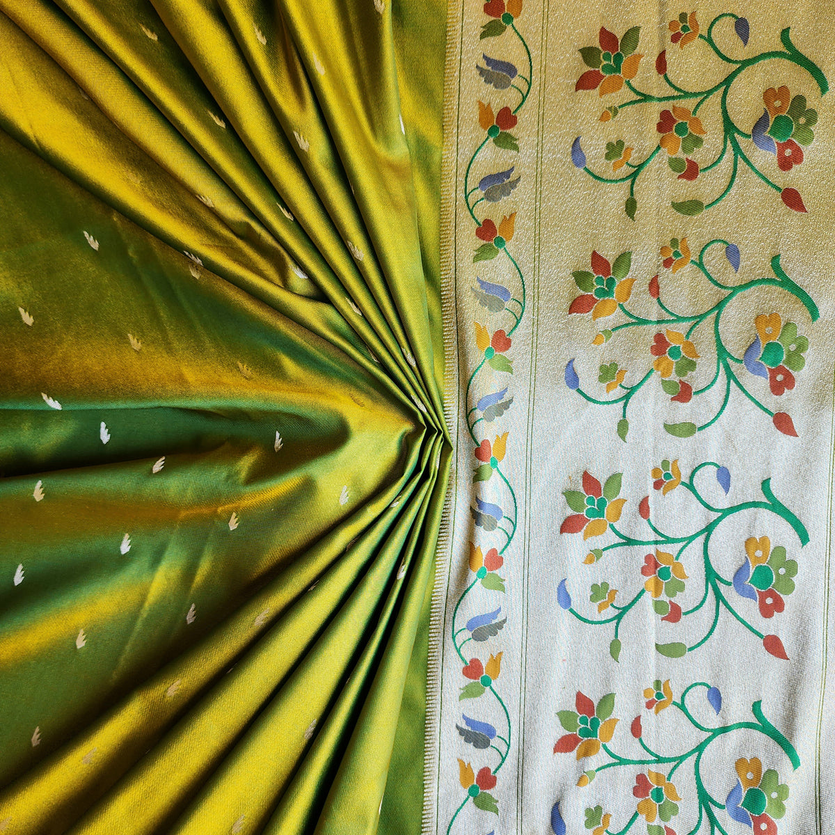 Raahi - Popati Green Paithani Silk Saree with Stitched Blouse