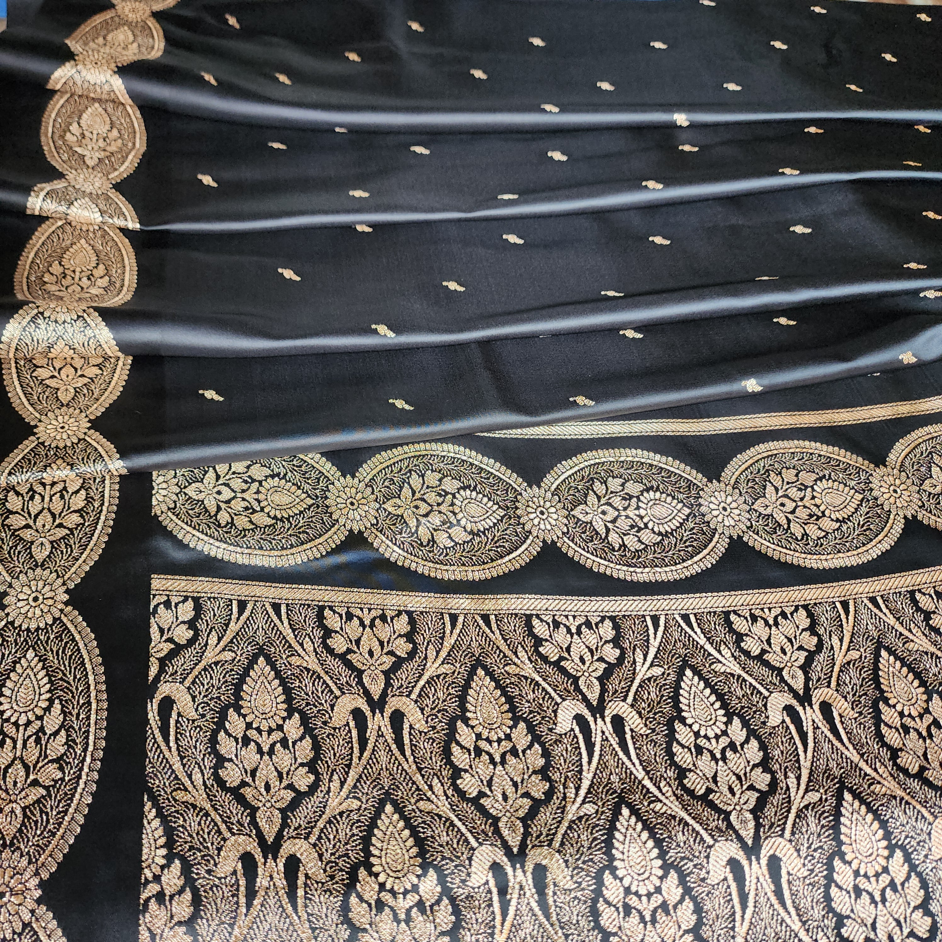 Black Pure Banarasi Katan Silk Saree with Gold Zari Weaving
