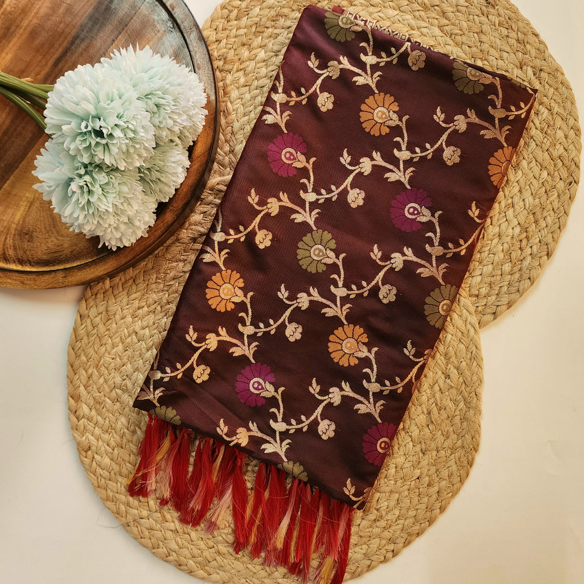 Banarasi Silk Floral Jaal Dupatta - Deep Burgundy