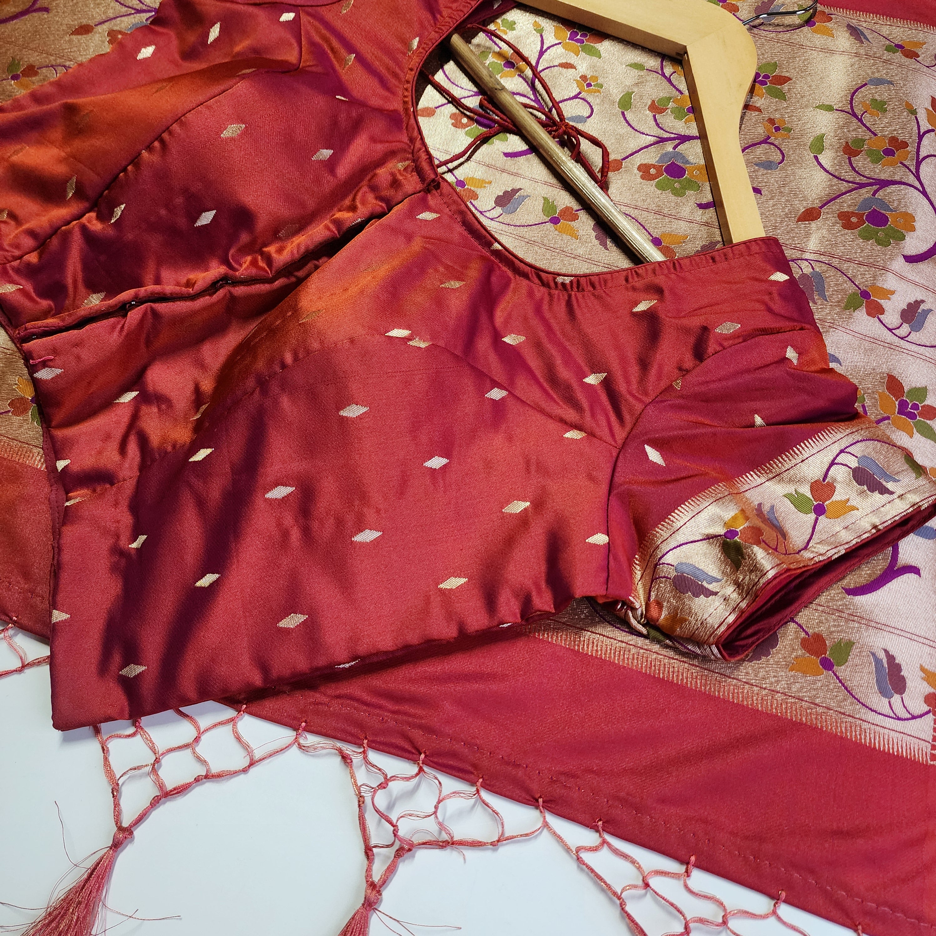 Raahi - Peachish Pink Paithani Silk Saree with Stitched Blouse