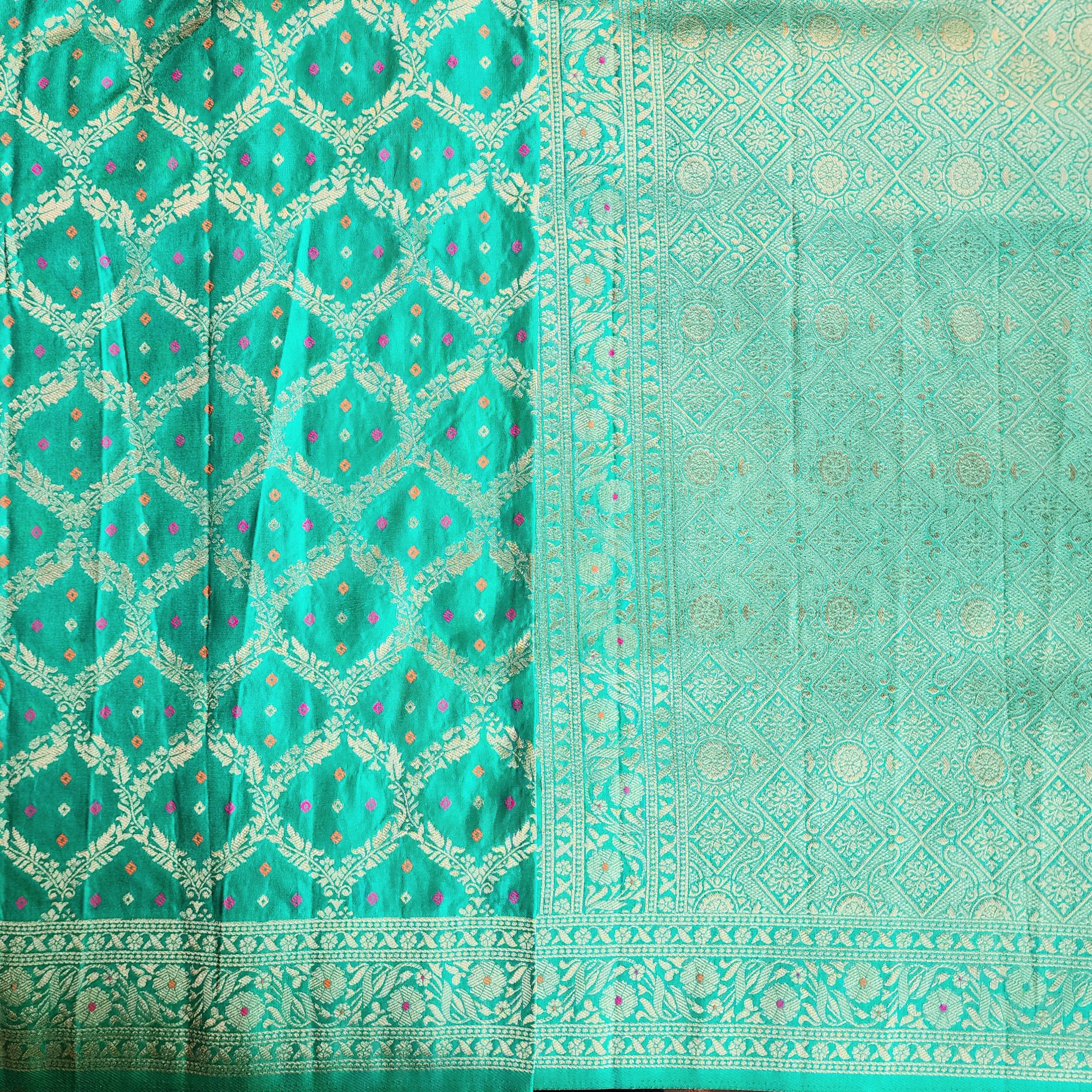 Aqua Green Bandhani Dupatta with Traditional Jaal
