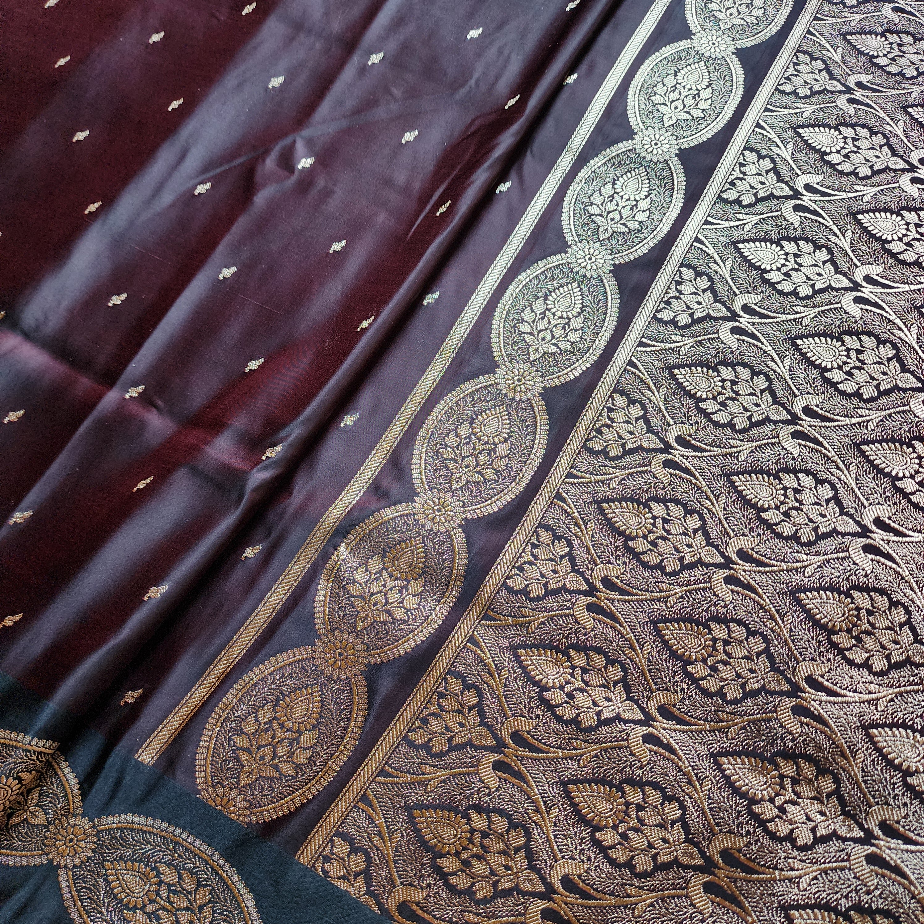 Deep Maroon Pure Banarasi Katan Silk Saree with Gold Zari Weaving