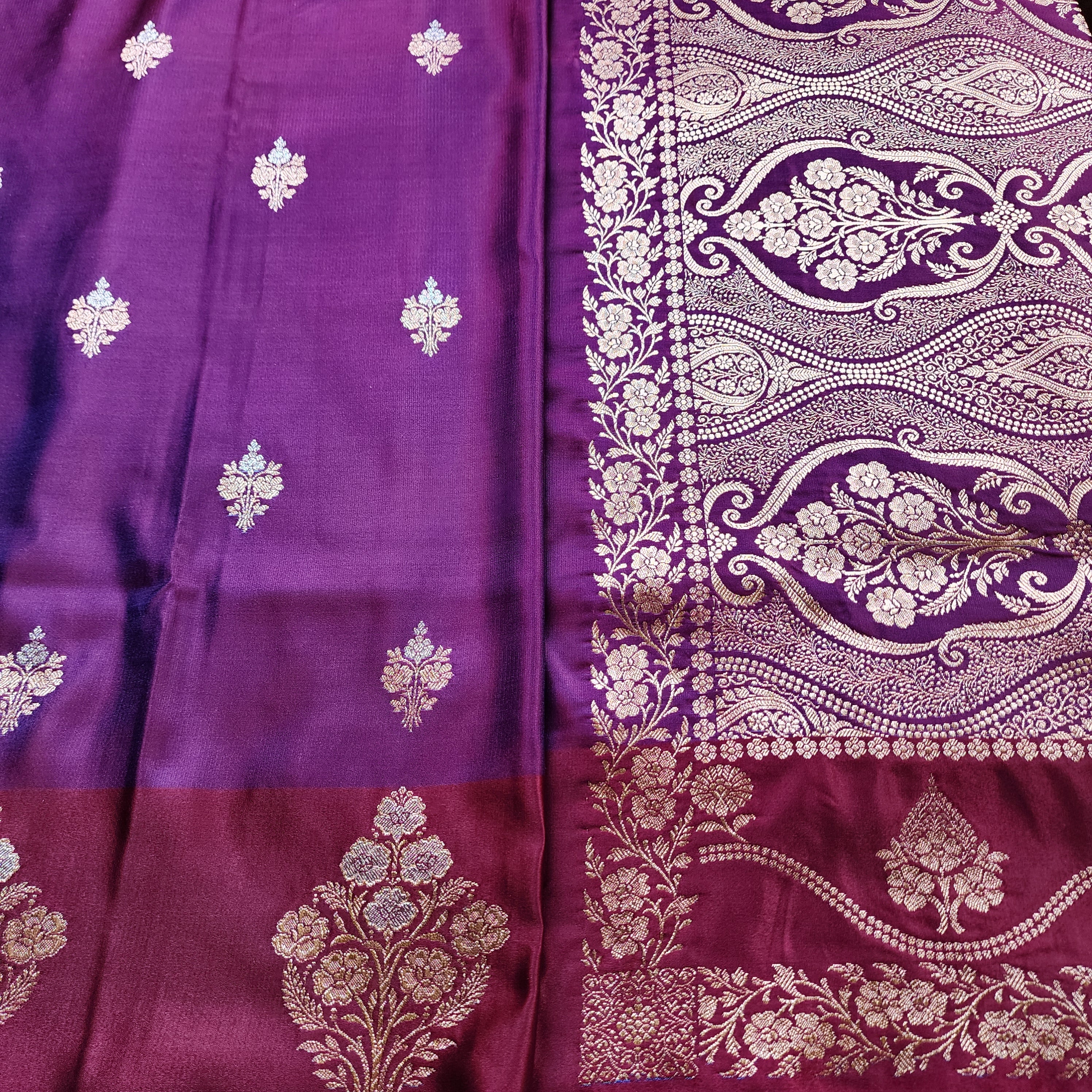 Royal Purple Pure Banarasi Katan Silk Saree with Magenta Border
