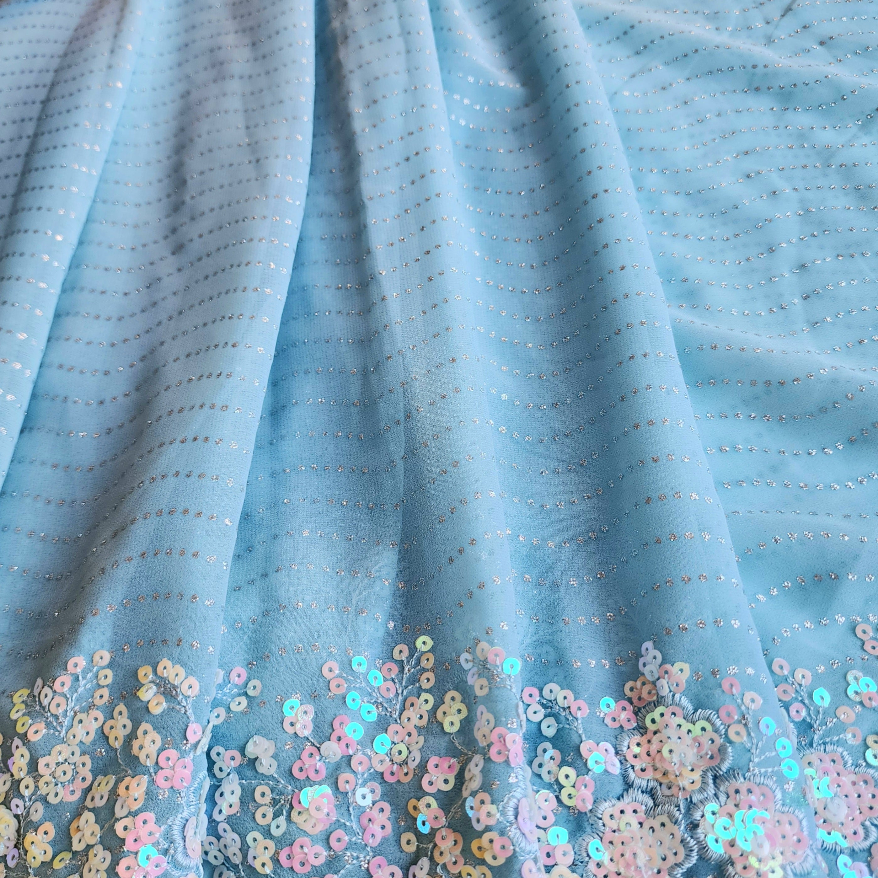 Soft Blue Designer Chiffon Silk Saree
