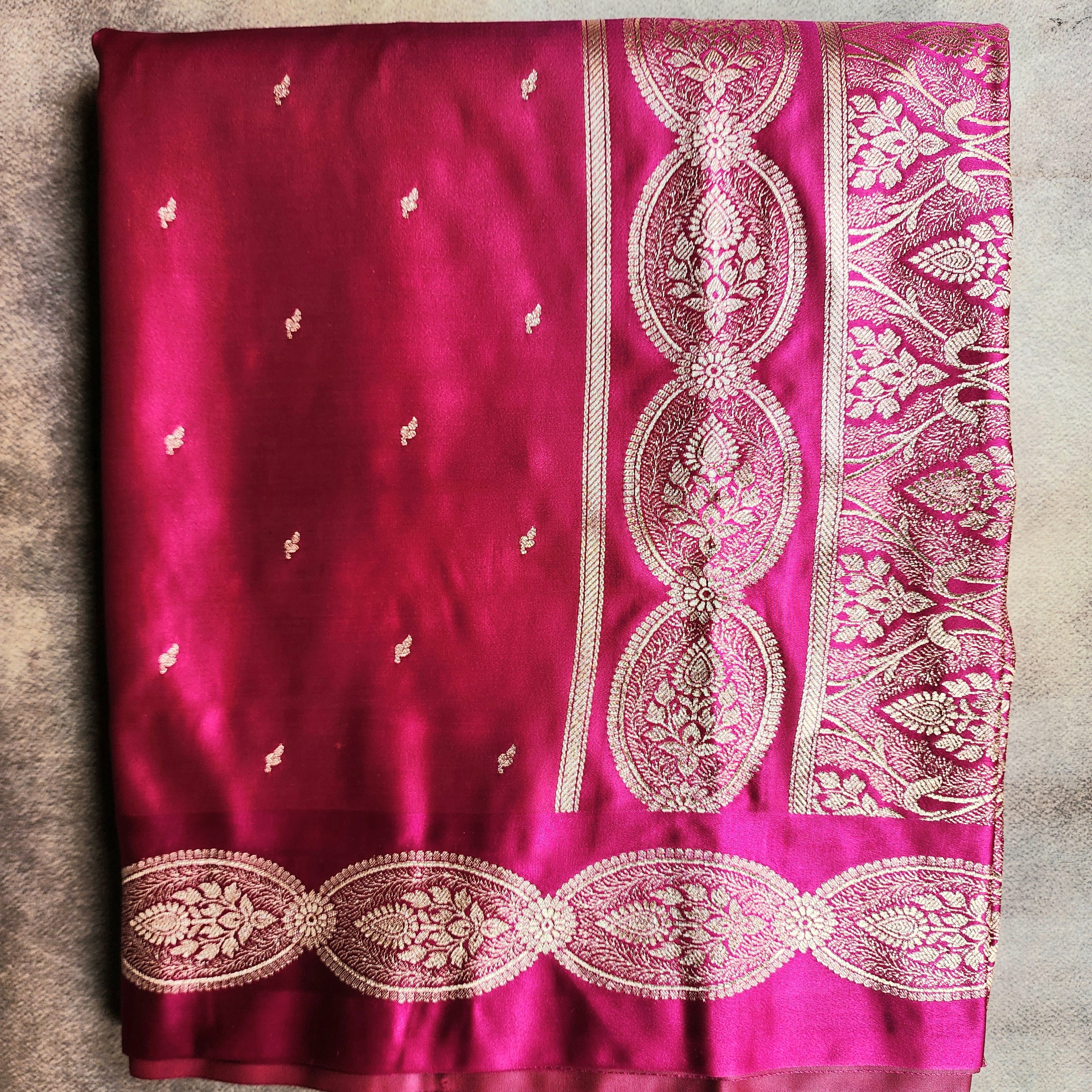 Bright Pink Pure Banarasi Katan Silk Saree with Gold Zari Weaving